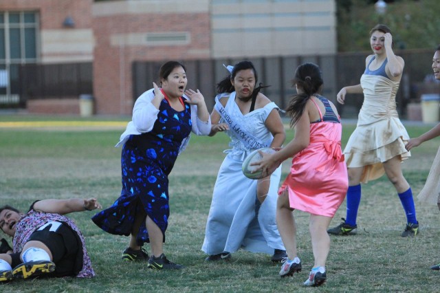 UCLA women's rugby players dress up and 