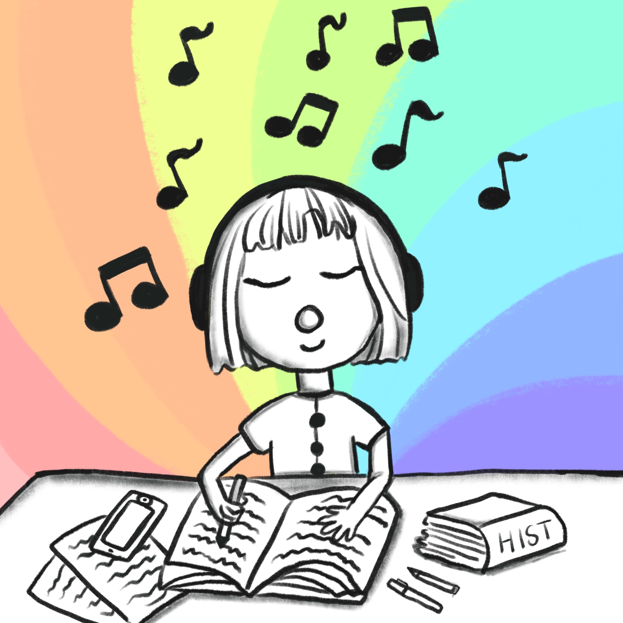 listening to music while studying clipart