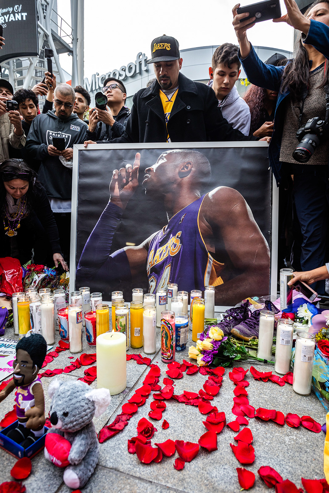 An image of former Los Angeles Lakers guard Kobe Bryant is seen on