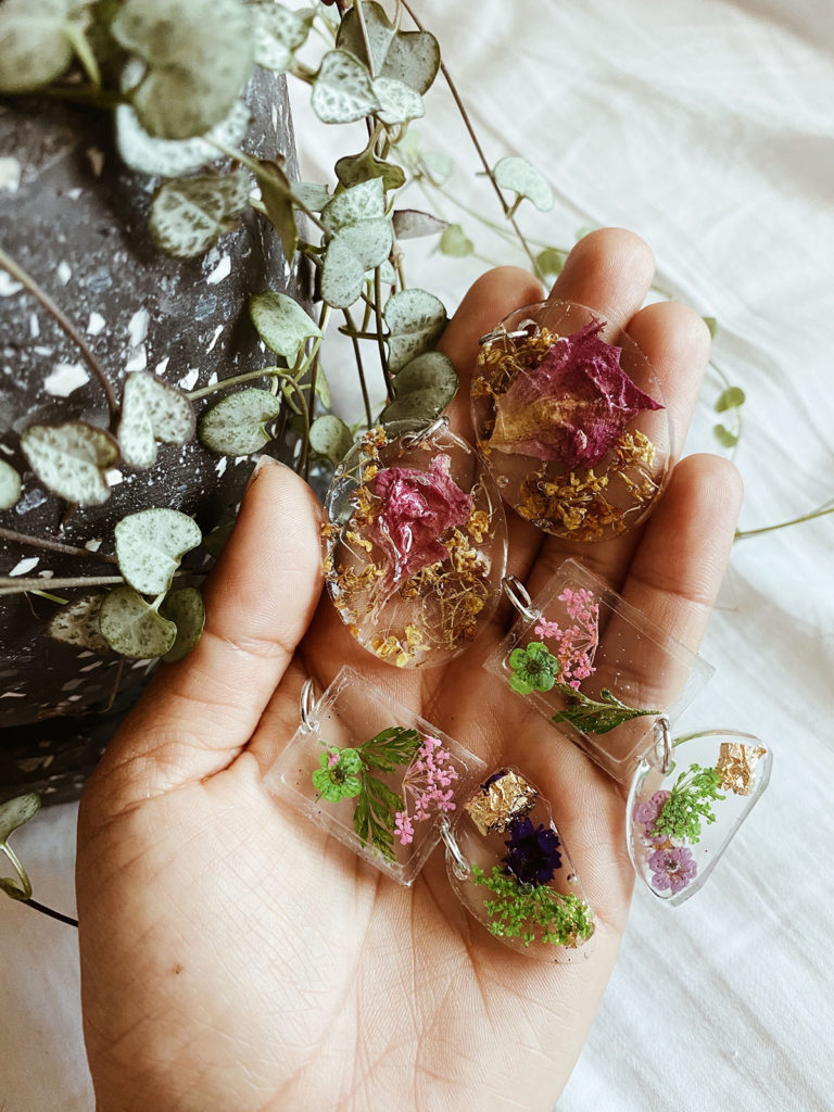 Lopez said customers have the option of customizing resin earrings with different flowers and molds. Each pair takes about one hour to make and Lopez said she dries the molds for a few days before finalizing the product.