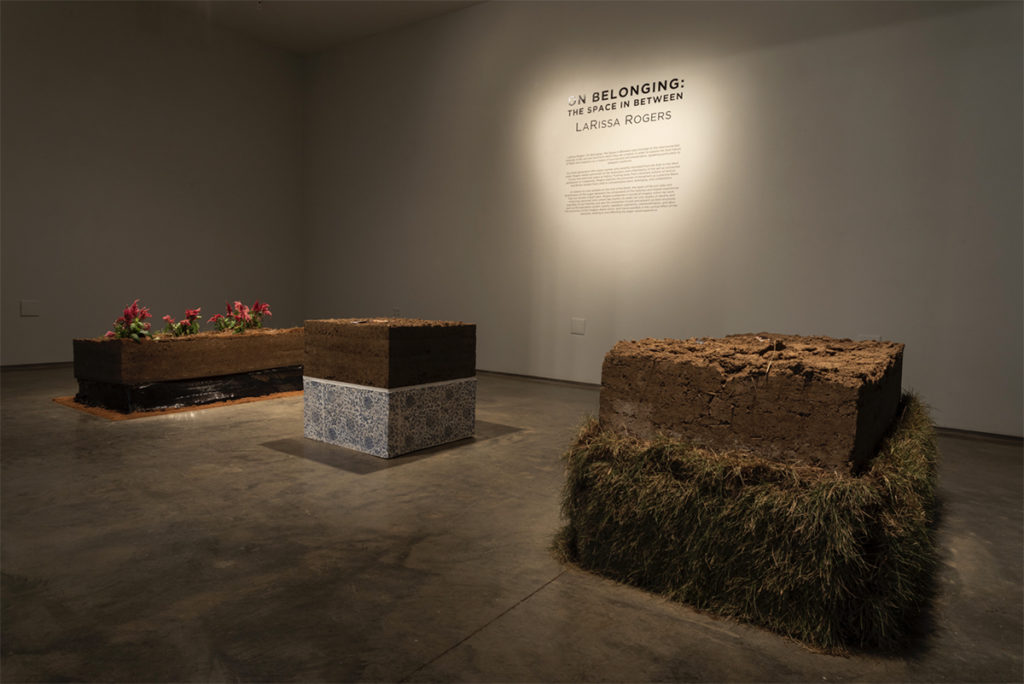 MFA student LaRissa Rogers&squot; show, "On Belonging: The Space In Between," involves three different formations of soil and other materials. (Courtesy of Stacey Evans/Second Street Gallery)