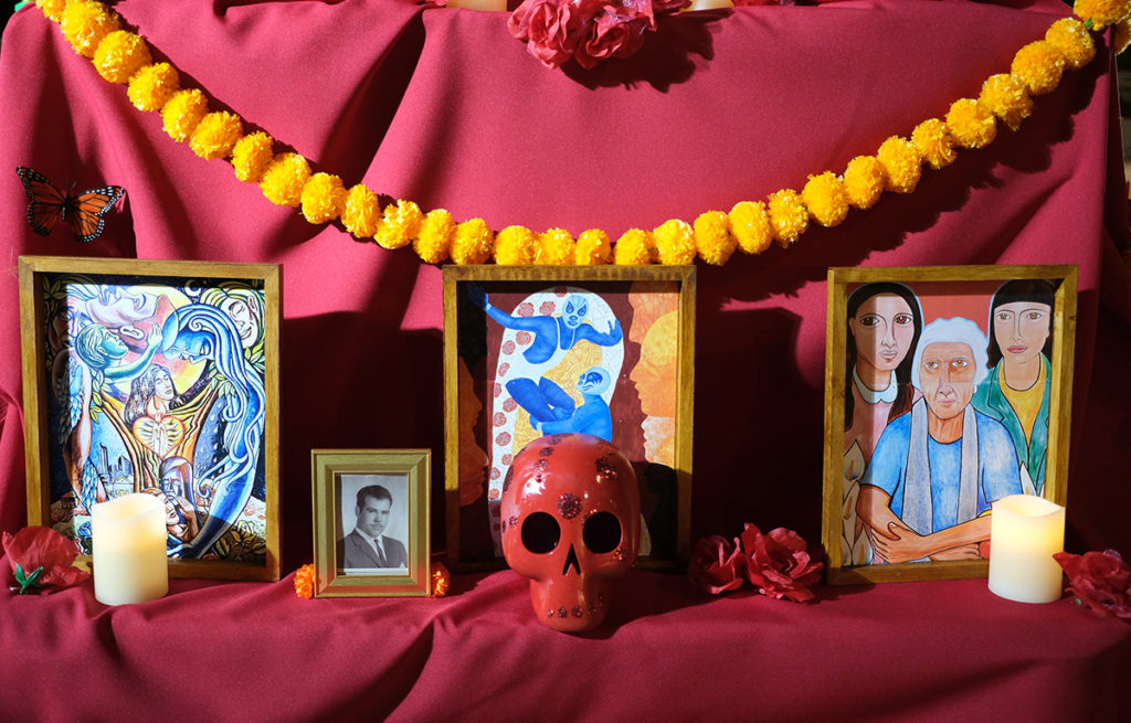 20 altars are present at Grand Park for the event, created by organizations such as the East Los Angeles Women’s Center and the Community Power Collective. (Antonio Martinez/Daily Bruin staff)