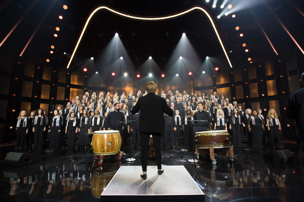 The show choir was founded by alumnus and artistic director Sue Fink with originally 18 members, and now the group stands with about 180 performers. Fink said this weekend’s performance will include classic singalong carols and a spin on Queen’s “Bohemian Rhapsody.” (Courtesy of Cathy Merenda)