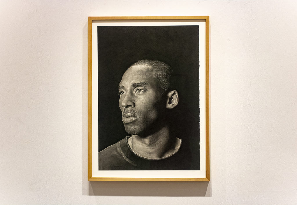 Wyatt&squot;s "The Gifted One" displays late basketball player Kobe Bryant with charcoal on paper. (Finn Chitwood/Daily Bruin)