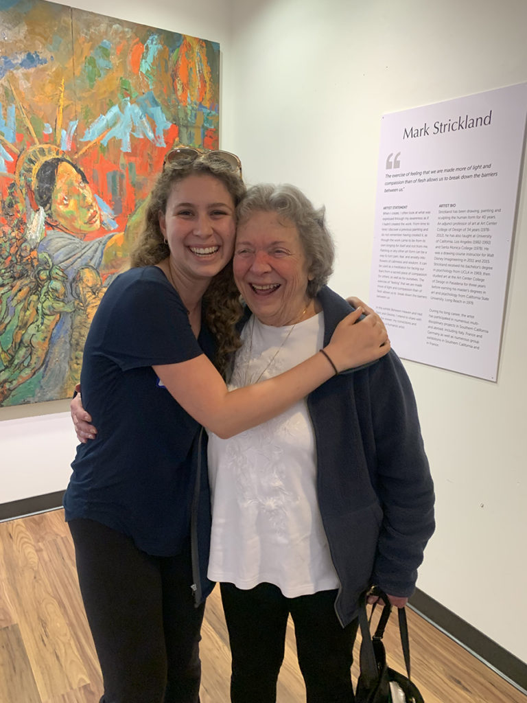 Haley Karchmer, co-president of the Bearing Witness club at UCLA, poses with a holocaust survivor. Students like Karchmer meet with holocaust survivors weekly to hear about their stories and ask questions over the course of the quarter. (Courtesy of Haley Karchmer)