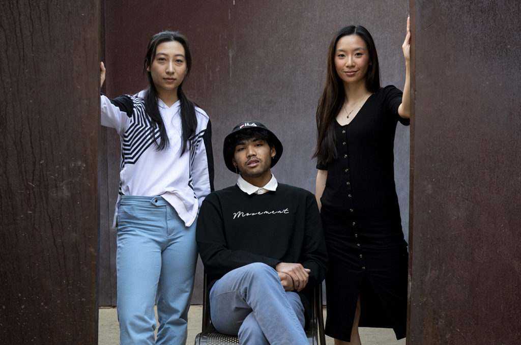 Shaw (center) said Project: S.H.A.W. aims to be an innovative space for dancers. Wang (left) said the group feels free and open to collaboration, allowing her to explore beyond their ballet background. For Chen (right), Project: S.H.A.W. has presented her with the space to be experimental. (Kyle Kotanchek/Daily Bruin)