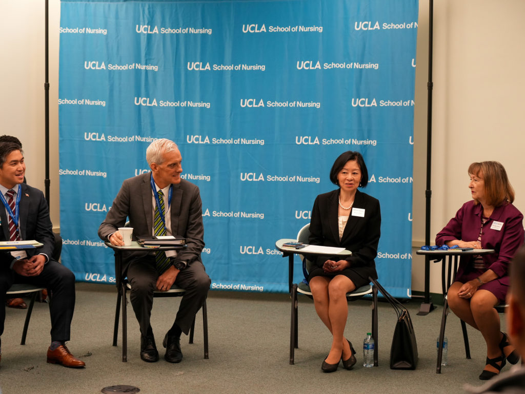 Secretary McDonough had a roundtable discussion with university faculty and students to discuss the growing partnership between UCLA and VA. (Courtesy of Aaron Hilf, UCLA School of Nursing)