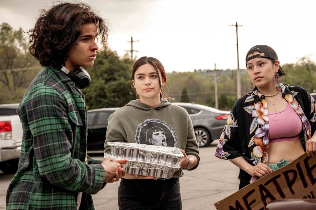 D’Pharaoh Woon-A-Tai, Devery Jacobs and Paulina Alexis (left to right) will return in season three of “Reservation Dogs.” The season, which is said to take a darker turn, premieres Aug. 2. (Courtesy of FX on Hulu)