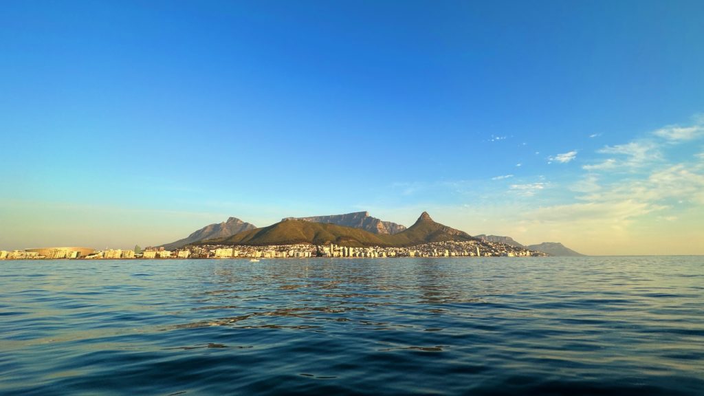 Table Mountain and Lion's Head are pictured from an ocean's view. (Courtesy of Laila Wheeler)