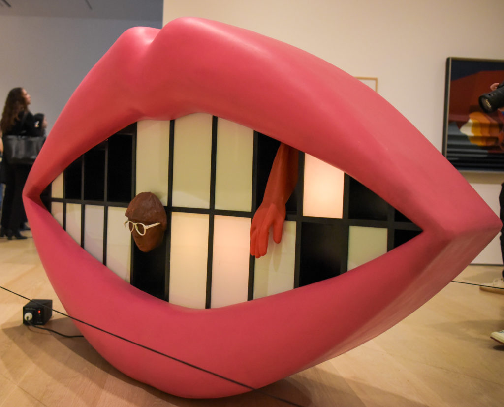Jung Kangja&squot;s mixed media piece, "Kiss Me," contains lies in the center of the opening section of the exhibit. Translating for Kang, Kweon said the Hammer layout of the exhibit was designed with the youth in mind. (Leydi Cris Cobo Cordon/Daily Bruin senior staff)