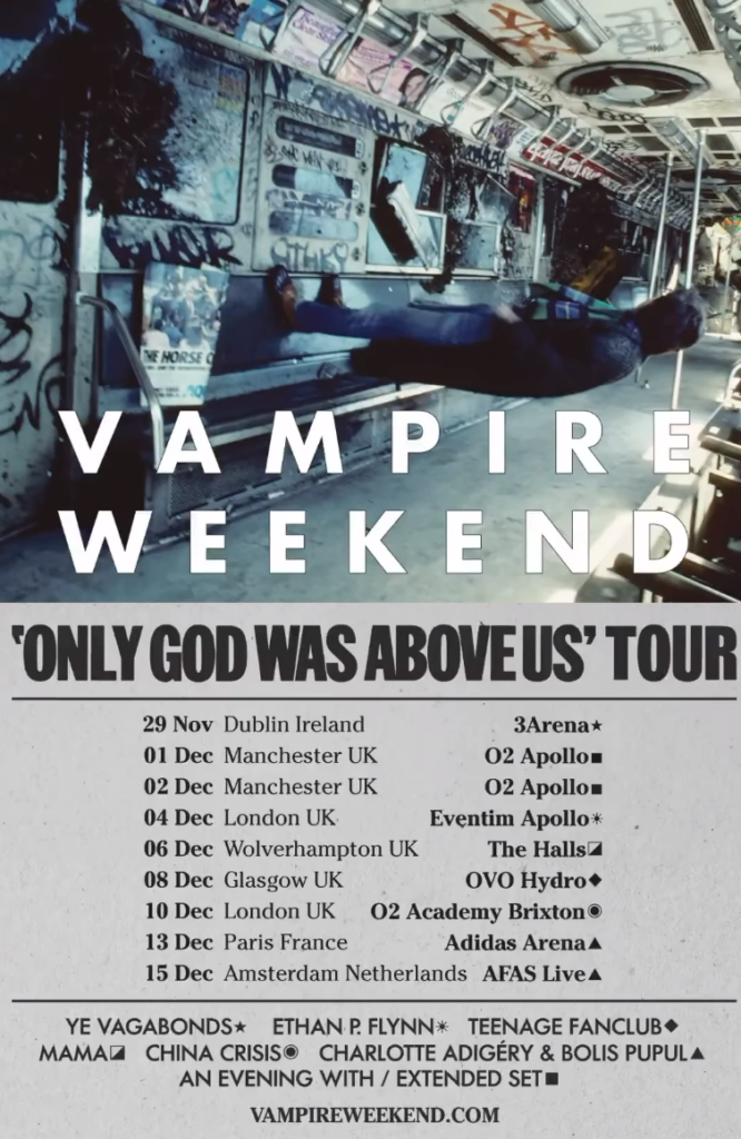 Vampire Weekend&squot;s "Only God Was Above Us" Tour poster depicts an individual walking sideways on a metro. The band&squot;s Los Angeles stop will take place at the Hollywood Bowl in June. (Courtesy of Vampire Weekend)