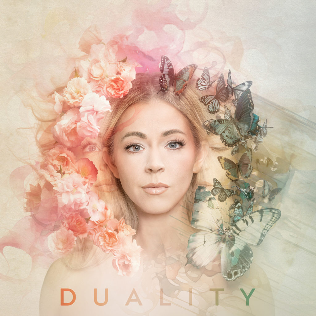 Lindsey Stirling is surrounded by blue-green butterflies and coral flowers on her album cover. "Duality" will continue the musician&squot;s crossgenre exploarion and includes reflections on past epochs of her artistic journey. (Courtesy of Concord Records)