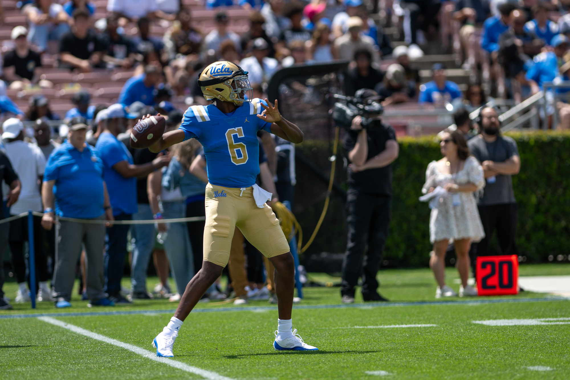 Redshirt sophomore Justyn Martin prepares to throw the ball. The quarterback is one of seven vying for backup duties in the role. (Aidan Sun/Assistant Photo editor)