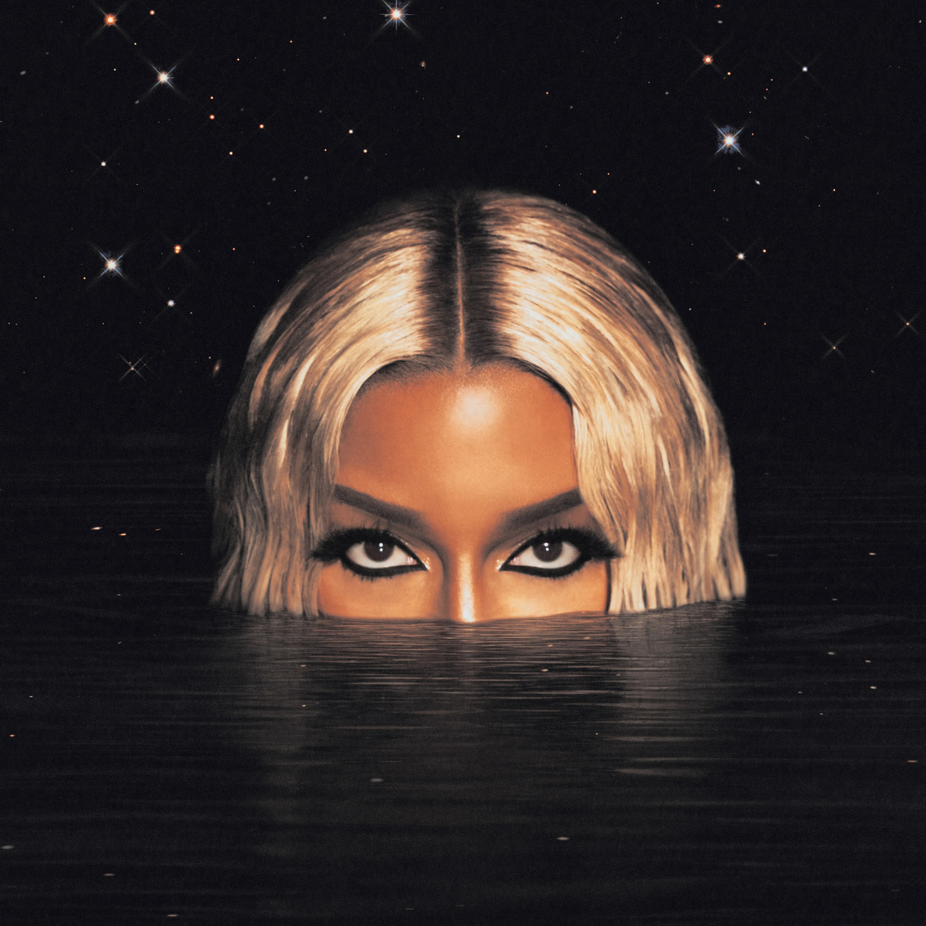 Victoria Monét&squot;s eyes peek out of dark water against a starry night sky on the cover of her 2023 album "JAGUAR II." The Grammy-winning LP includes the song "How Does It Make You Feel." (Courtesy of Lovett Music, Inc., under exclusive license to RCA Records)