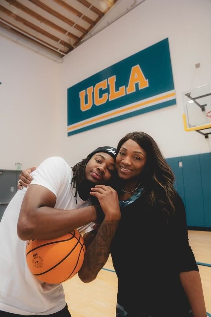 Mack and his mother, Leslie Johnson, smile for a photo at the Mo Ostin Basketball Center. (Courtesy of Leslie Johnson)
