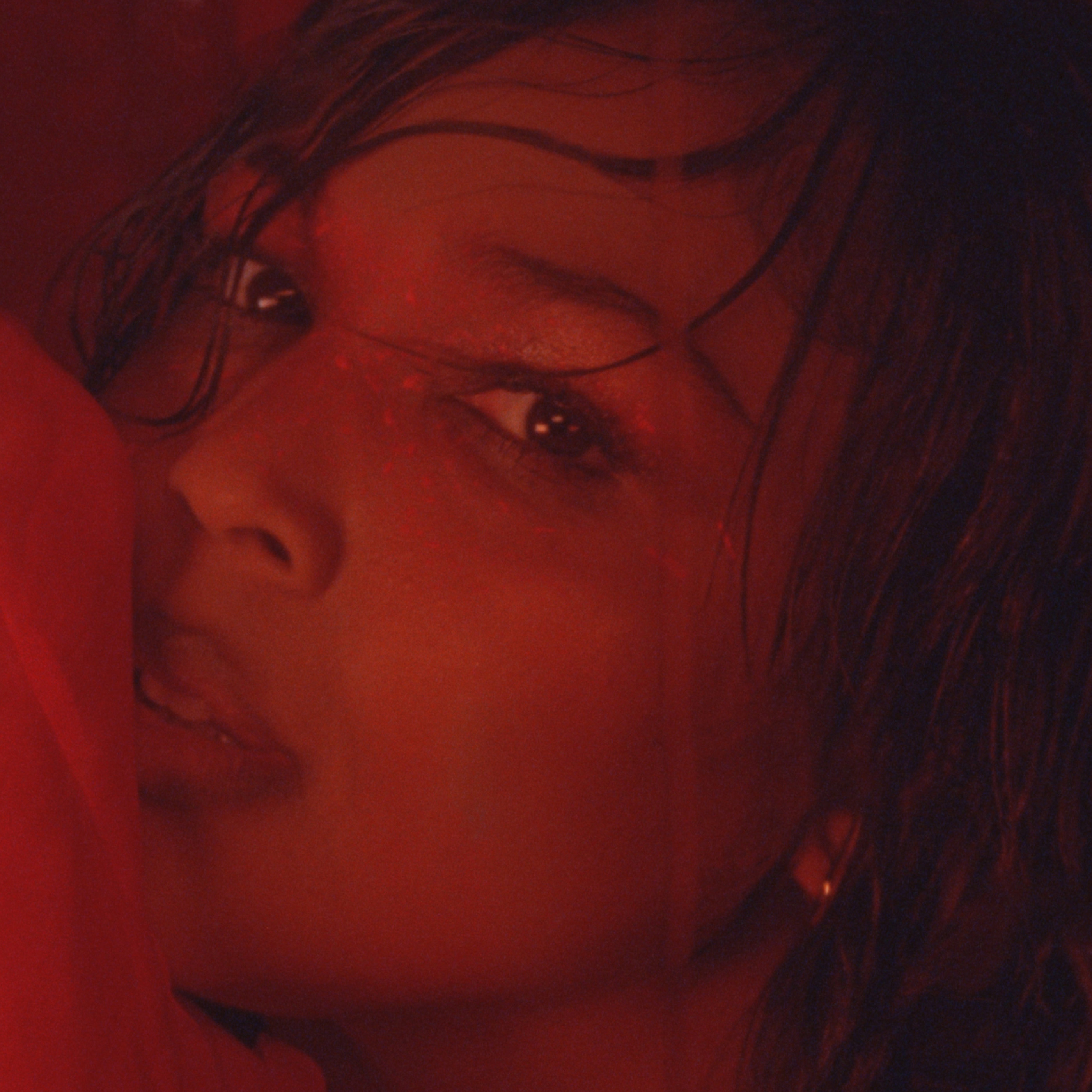 A close-up of Lizzo's face with a red color is used as cover art for your single 