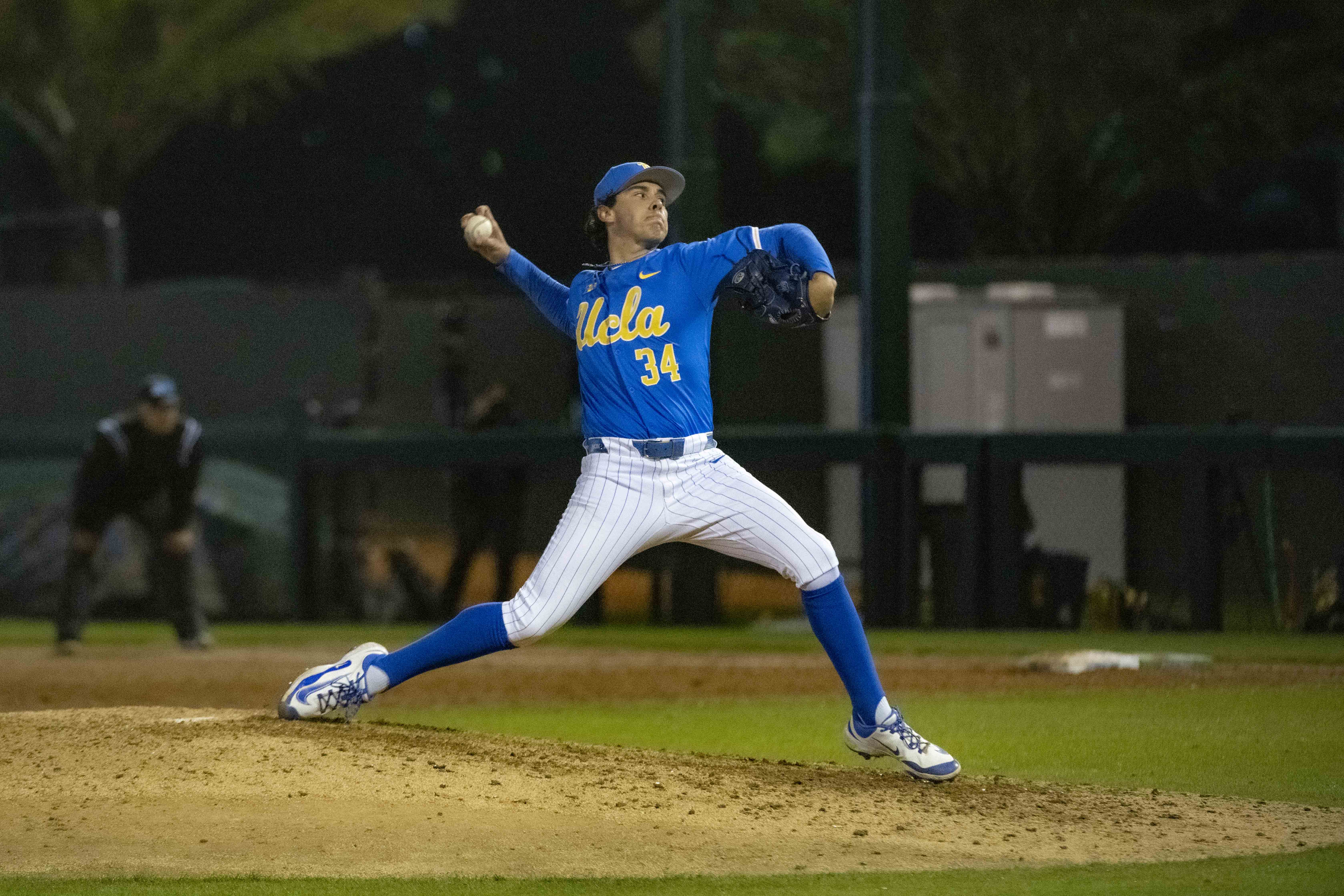 Luke Rodriguez pitches against the Wolverines. The sophomore right-hander's 13.1 scoreless innings streak came to an end Tuesday night, but Rodriguez still boasts a 0.63 ERA on the season. (Darlene Sanzon/Assistant Photo editor)