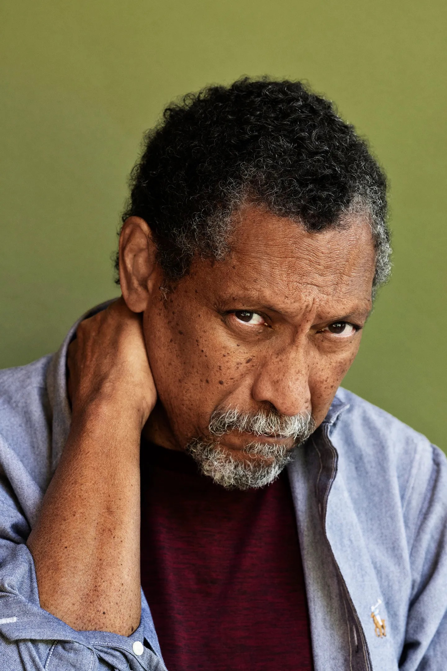 Pictured is Percival Everett against a green backdrop. Everett’s “James” was discussed at day two of the LA Times Festival of Books. (Courtesy of Dylan Coulter)