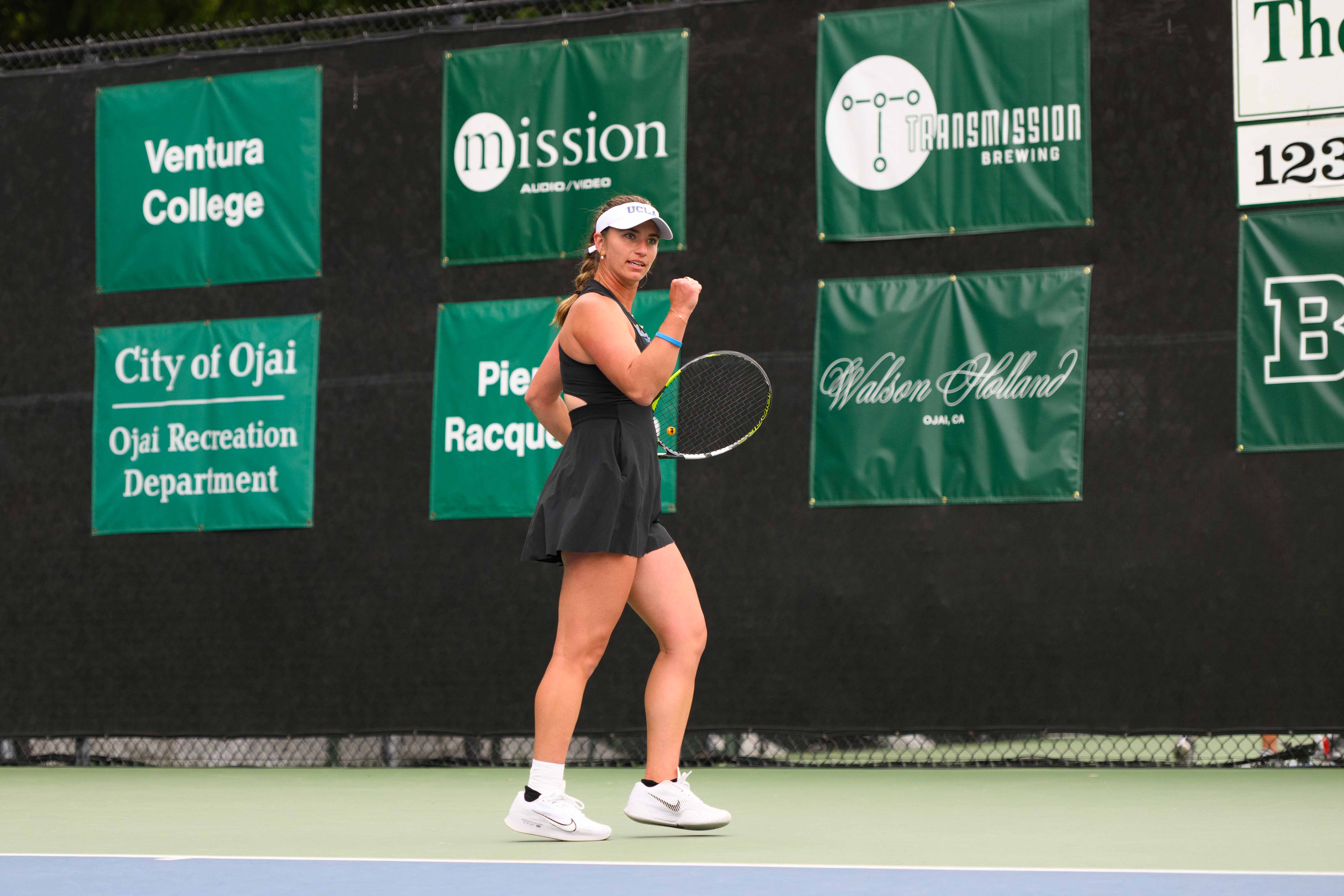 No. 93 senior Kimmi Hance pumps her fist in Ojai, California. (Brianna Carlson/Daily Bruin staff)