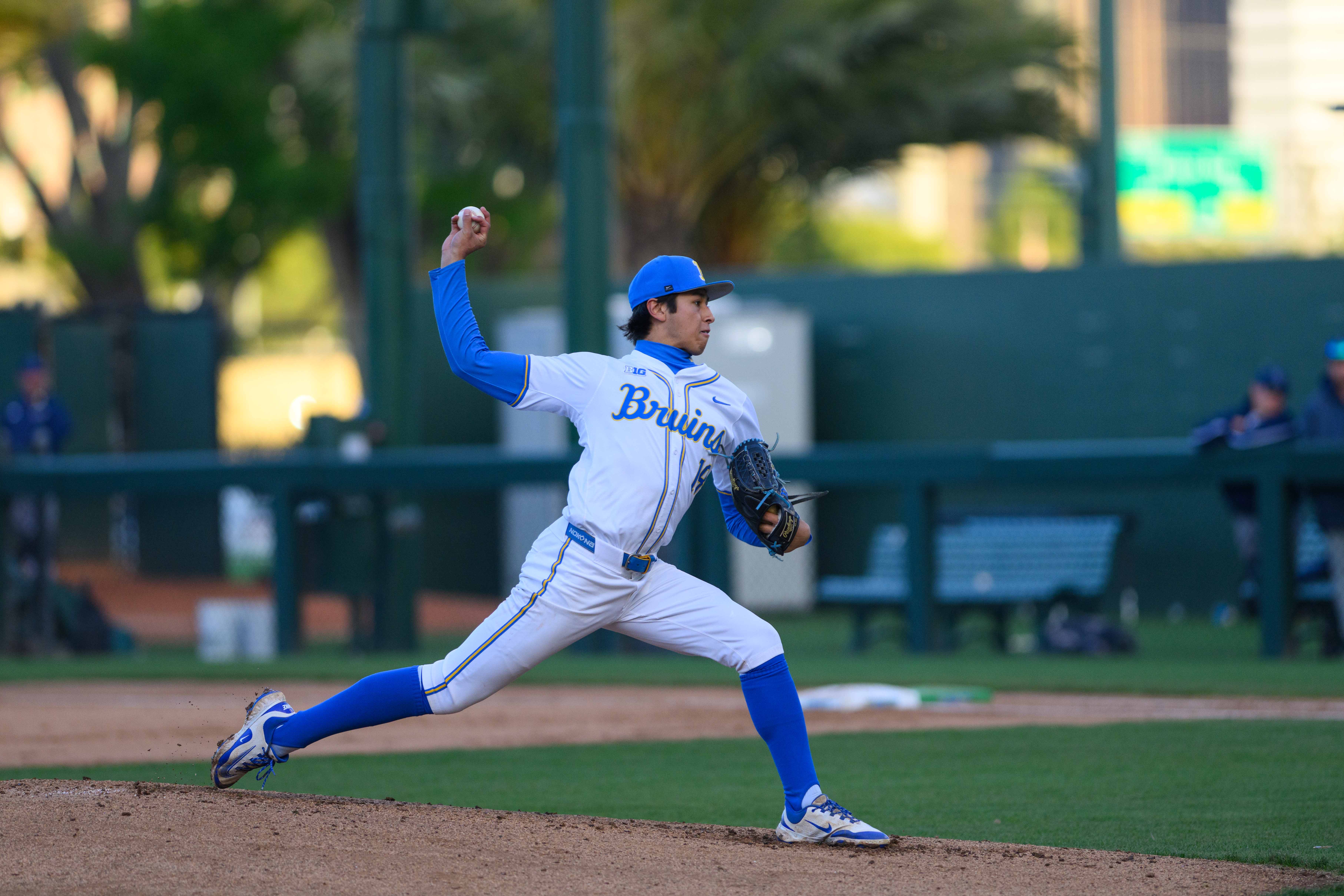 Freshman right-hander Wylann Moss throws a changeup. (Brianna Carlson/Daily Bruin staff)