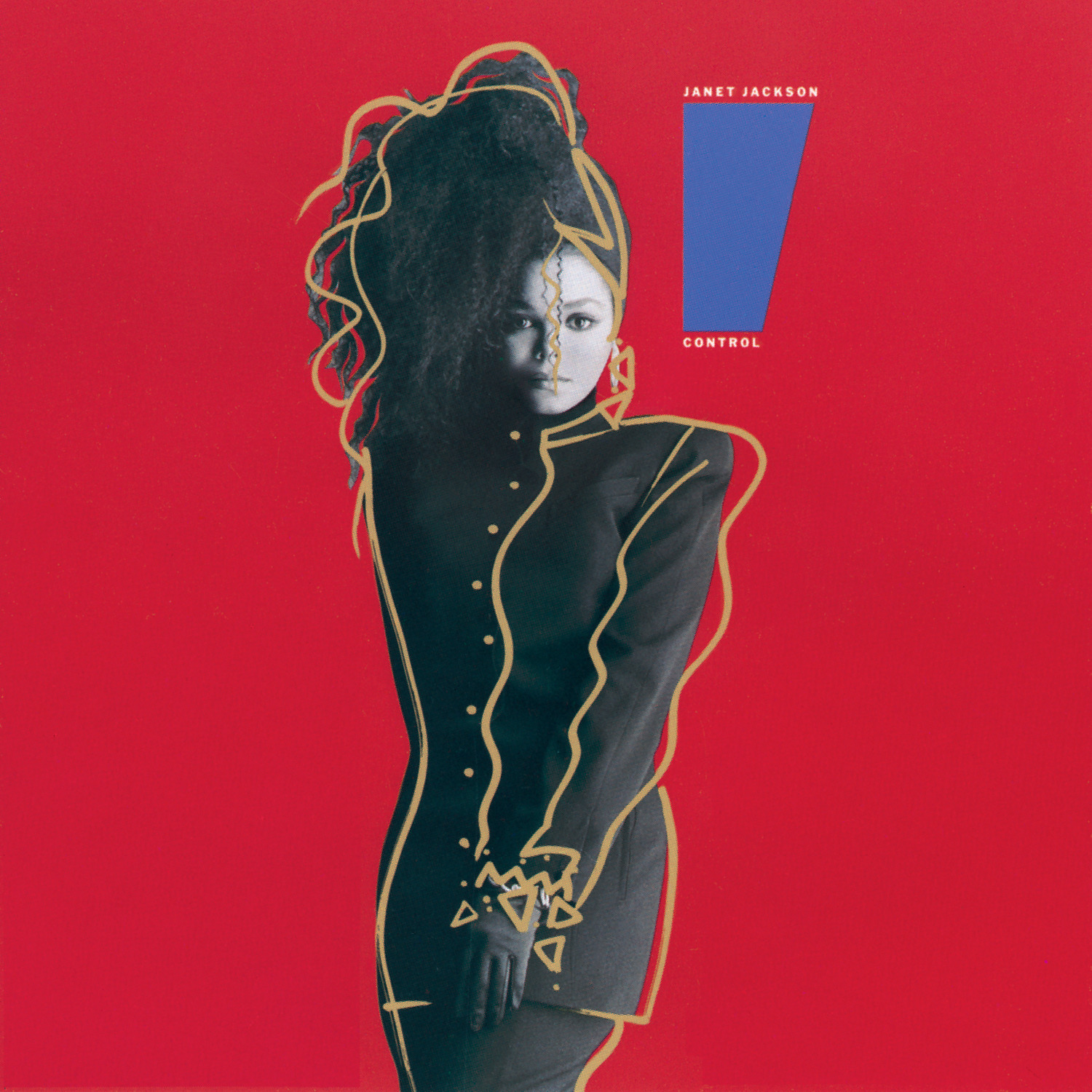Janet Jackson stands against a red background on the cover of her 1986 album "Control." The LP was the singer-songwriter&squot;s third full-length effort but it marked her mainstream breakthrough with its five top-five singles, including her first number one hit "When I Think Of You." (Courtesy of A&M Records)