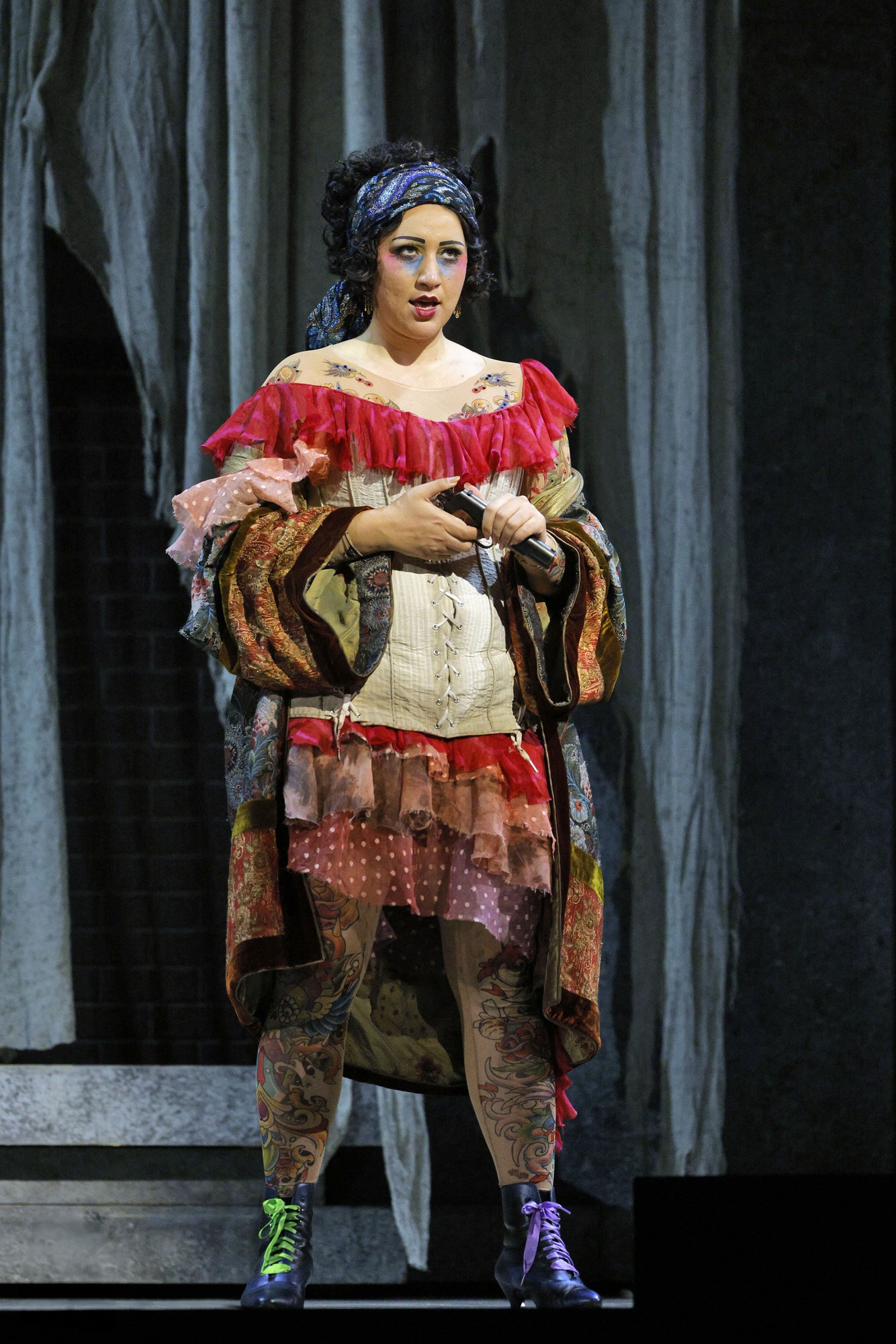 Sarah Saturnino wears her costume for her role as Maddalena in a rehearsal for the Los Angeles Opera&squot;s production of "Rigoletto." Saturnino will be performing in the role for the ninth time starting May 31. (Courtesy of Cory Weaver)