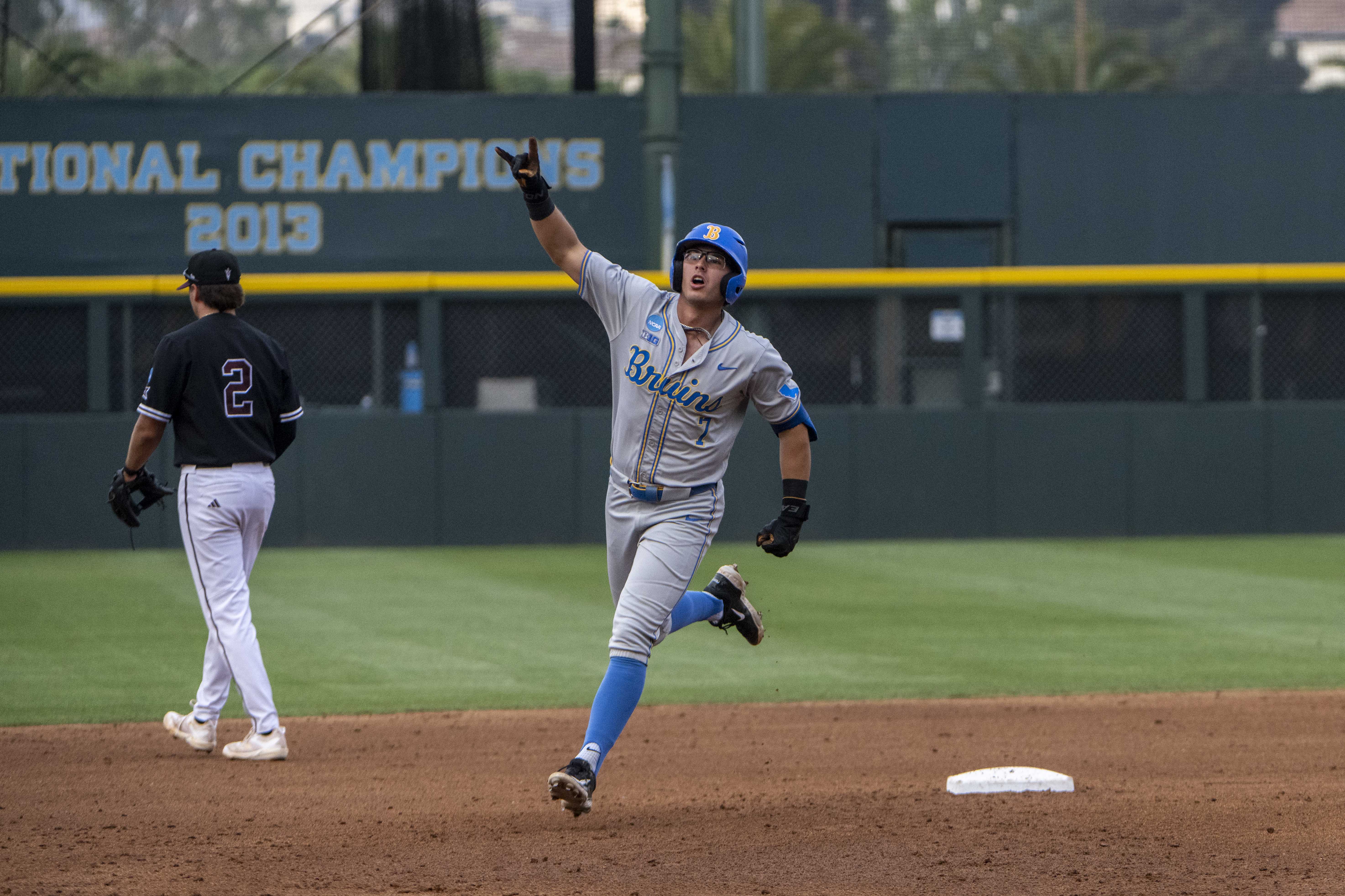 Sophomore third baseman Roman Martin trots around the bases after hitting a home run. Martin was named the Most Outstanding Player of the Los Angeles Regional. (Brianna Carlson/Daily Bruin staff)