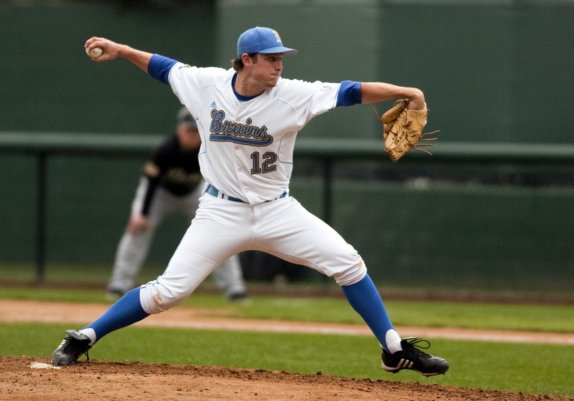 Former Bruin right-hander Gerrit Cole throws a changeup at Jackie Robinson Stadium. Cole is now a starting pitcher for the New York Yankees. (Daily Bruin file photo)