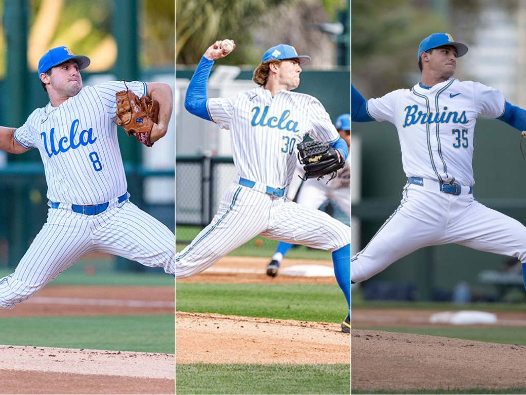 Right handers Max Rajcic, Alonzo Tredwell and Luke Jewett went on to be drafted after their collegiate careers. (Left to right: Daily Bruin file photo, Daily Bruin file photo, Michael Gallagher/Assistant Photo editor)