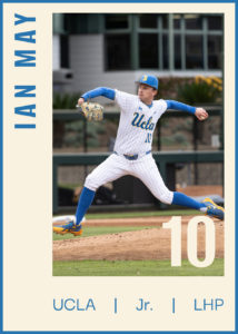 Rising senior southpaw Ian May follows through his pitching windup preparing to release the ball. Jeannie Kim/Daily Bruin senior staff