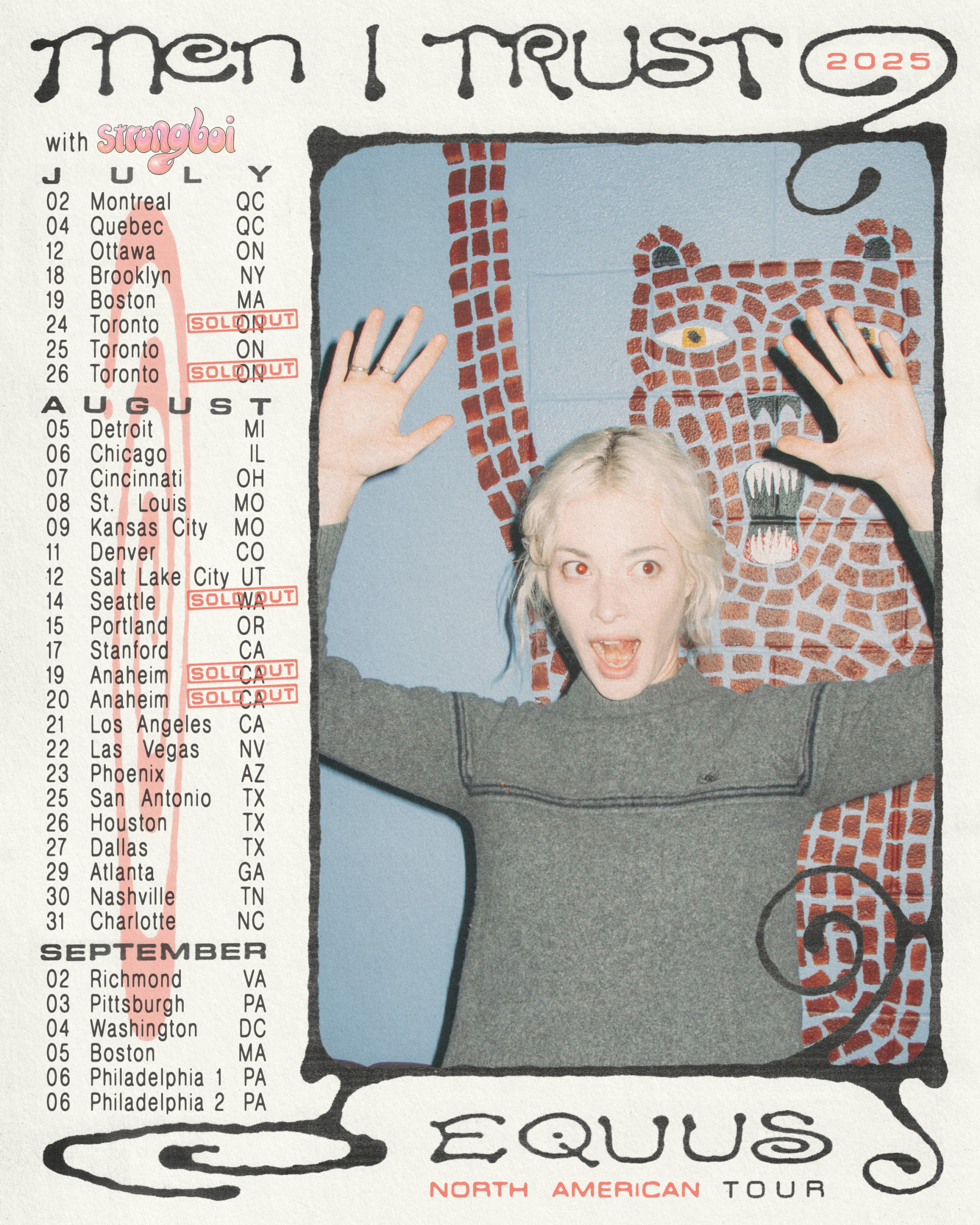 Poster of Men I Trust&squot;s North American tour. The Canadian band will play the Greek Theater on Aug. 21 as part of the "Equus Tour." (Courtesy of Hugo Bernier and Men I Trust)