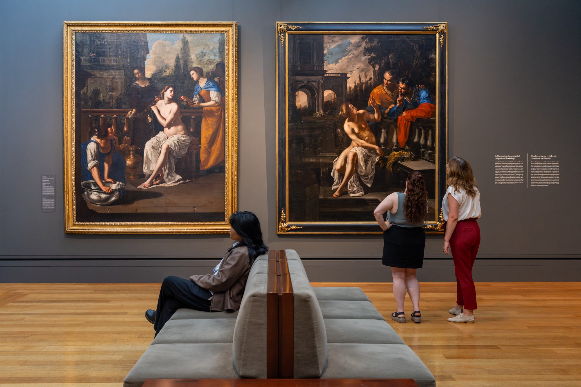 A view of the Getty Center&squot;s exhibition on Artemisia Gentileschi, featuring two of the artist&squot;s pieces, "Bathsheba and David" and "Susanna and the Elders." The art exhibit is open to the public until Sept. 14. (Courtesy of J. Paul Getty Trust)