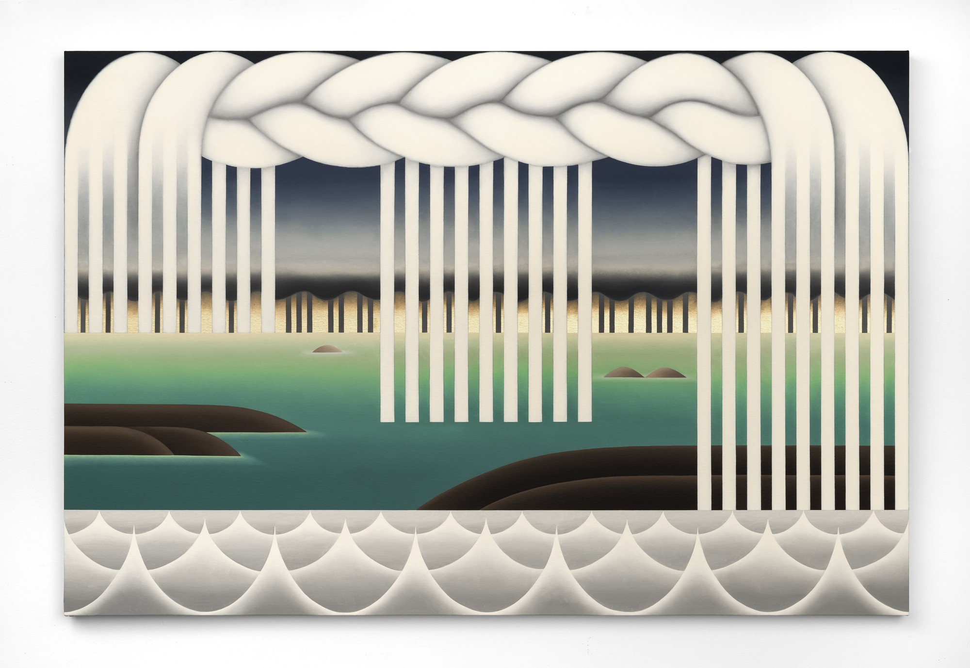 Oil and metal leaf on canvas by Takako Yamaguchi. "Procession," 2024, is one of the works on display for MOCA&squot;s new exhibit, part of the MOCA Focus series. (Courtesy of Takako Yamaguchi, Ortuzar, New York; as-is.la, Los Angeles and Gene Ogami)