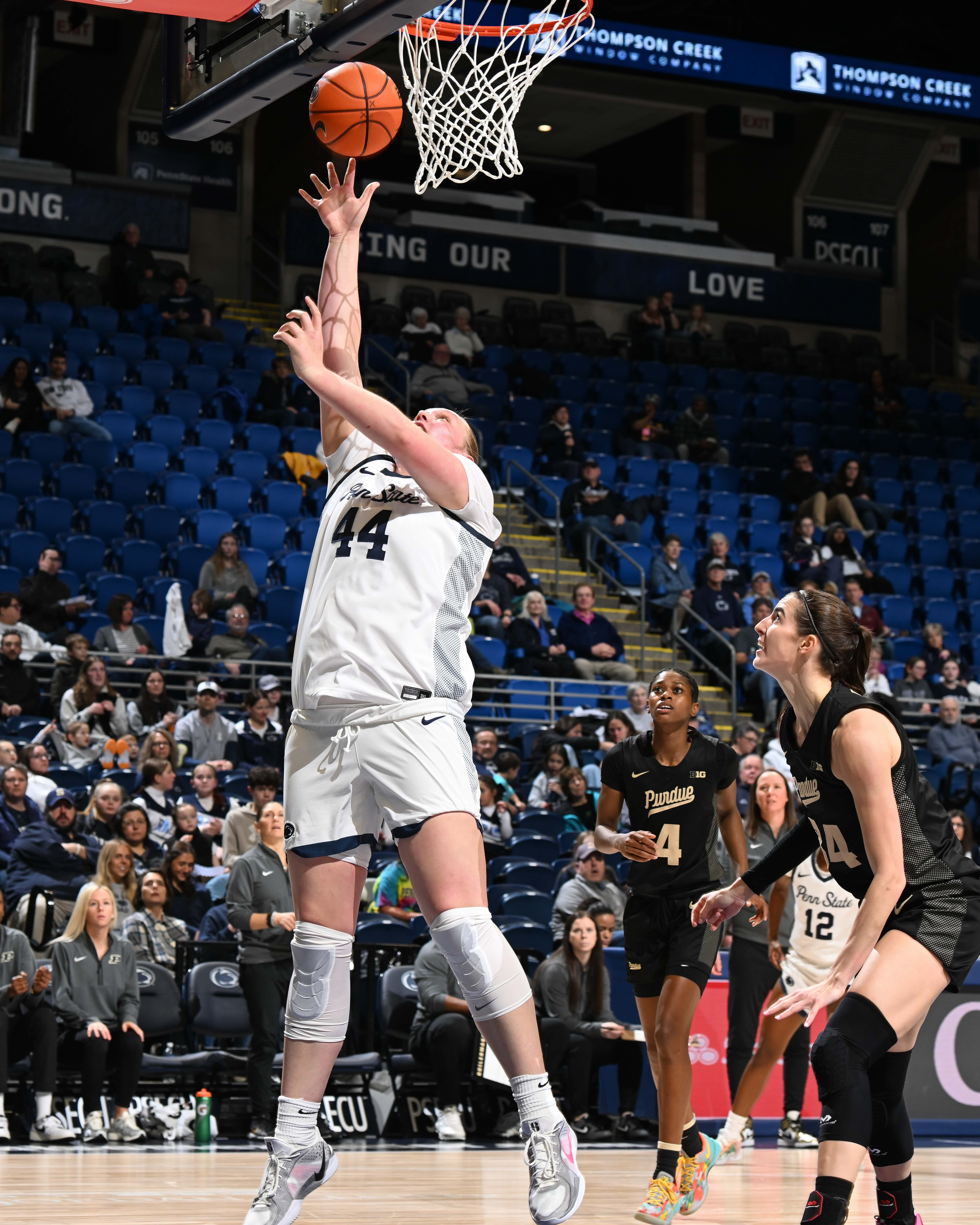 Center Gracie Merkle shoots a layup. Merkle led the Lady Lions last season averaging 15.5 points per game. (Courtesy of Penn State Athletics)