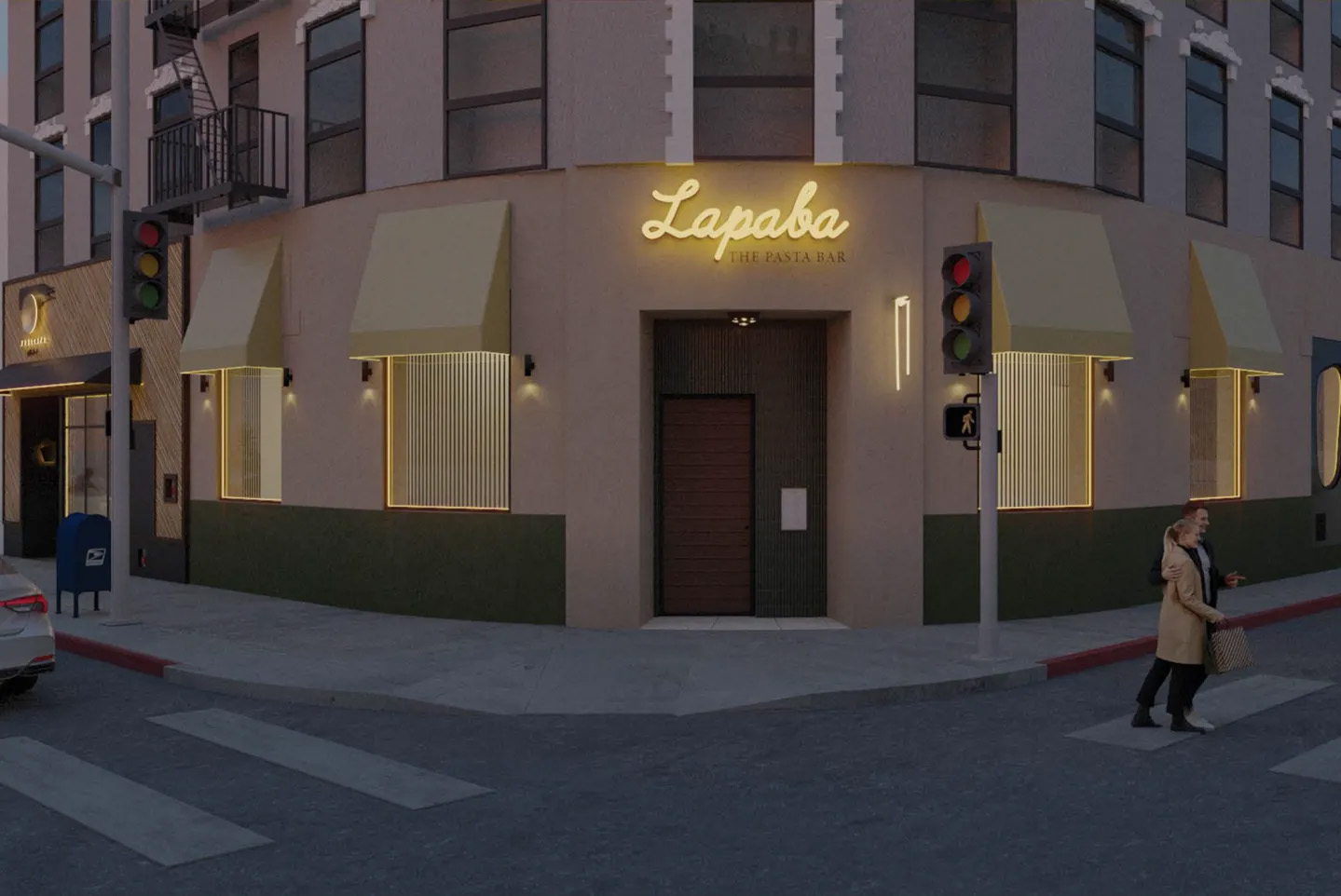 Shown is a rendering of Nancy Silverton’s latest restaurant, Lapaba. A portmanteau of “La Pasta Bar,” Silverton’s Koreatown restaurant will be a Korean pasta bar, combining classic pasta dishes with authentic Korean cuisine. (Courtesy of Lapaba)