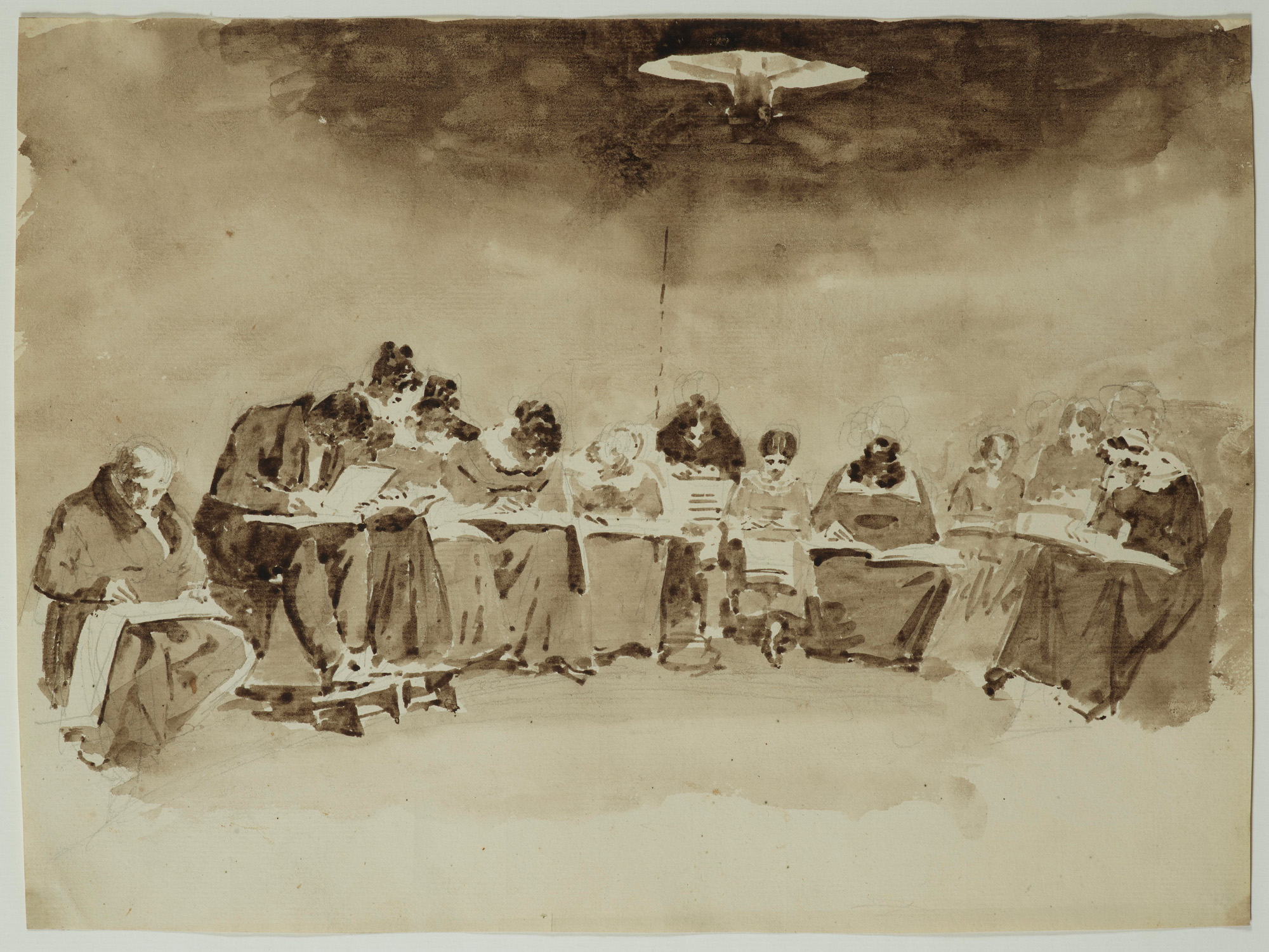 Art piece made with pen and brown ink, brush and brown wash. "The Drawing Lesson" by Robert Léopold Leprince is one of the pieces on display at the Getty Center&squot;s recent interactive exhibition. (Courtesy of J. Paul Getty Trust)