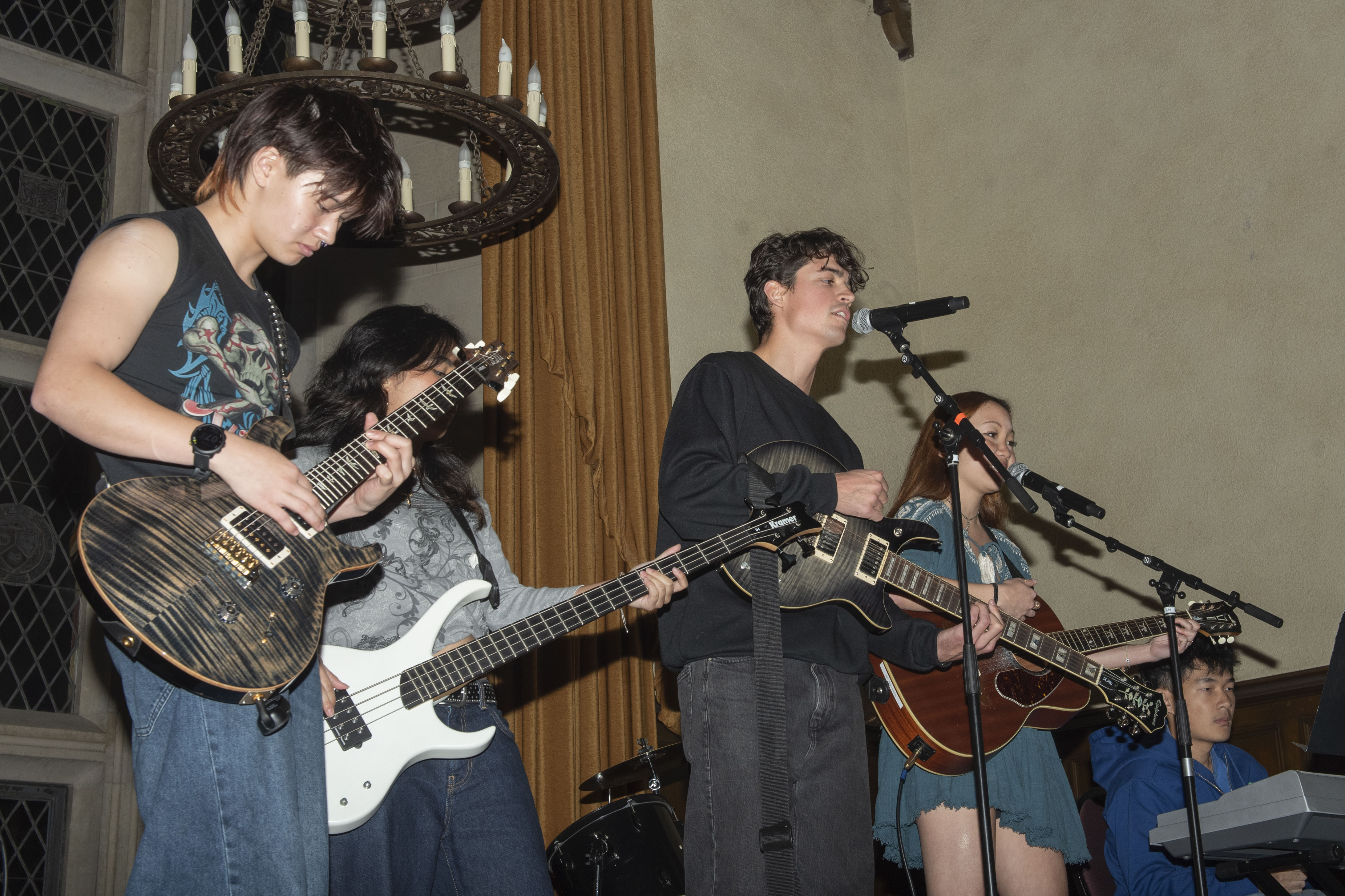 Performing at the Kerckhoff Grand Salon is the freshman band afterthought. The band, which was fully assembled at the Music Club, had its first live performance on Nov 21. (Elle Smith/Daily Bruin)
