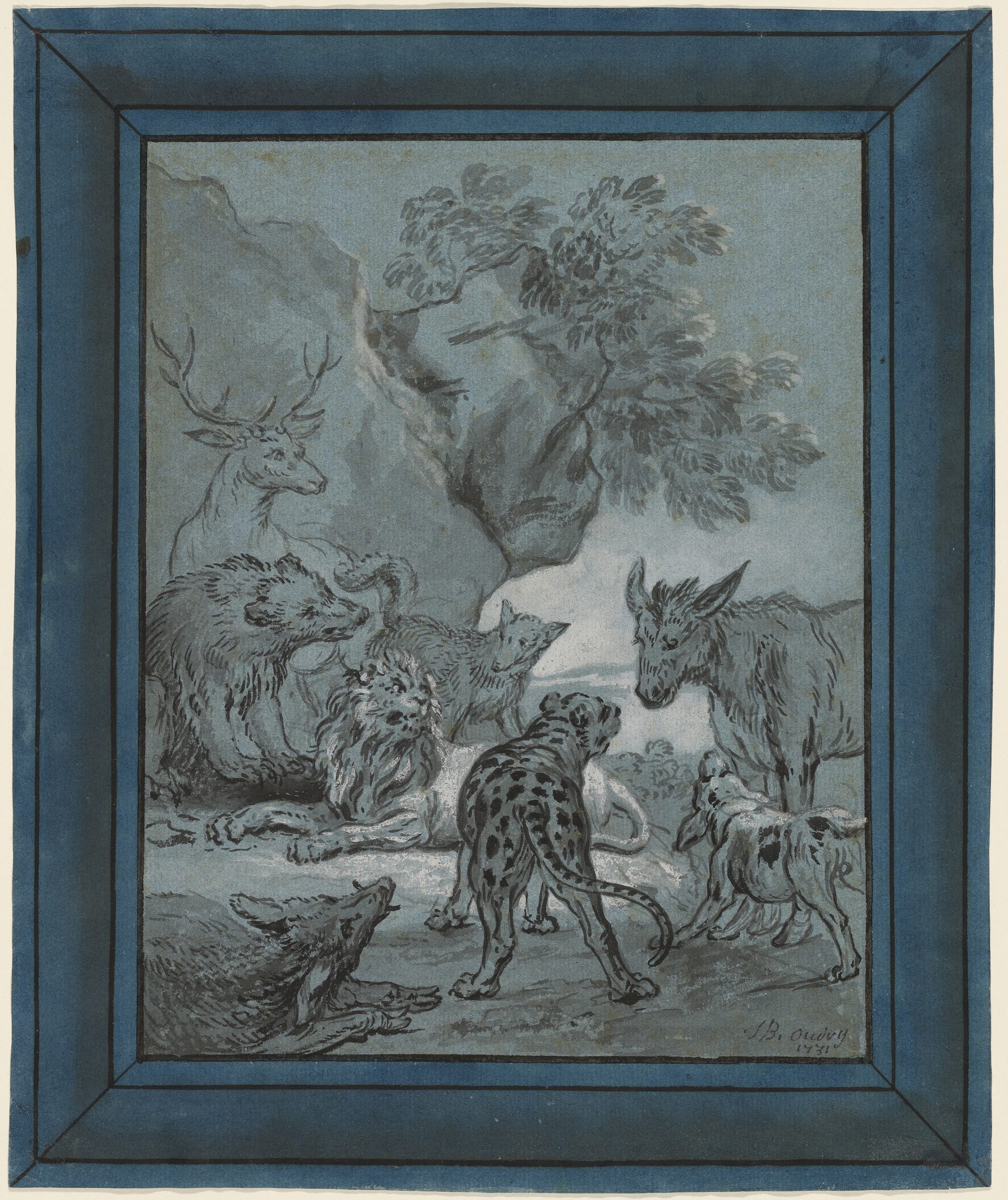 Pictured is the 1731 gray wash, brush and black ink artwork "The Plague-Stricken Animals" by Jean-Baptiste Oudry. The exhibit features 300 years of pieces from the Getty&squot;s drawing collection, which focus on communicating the theme of virtue and vice. (Courtesy of Getty Museum)