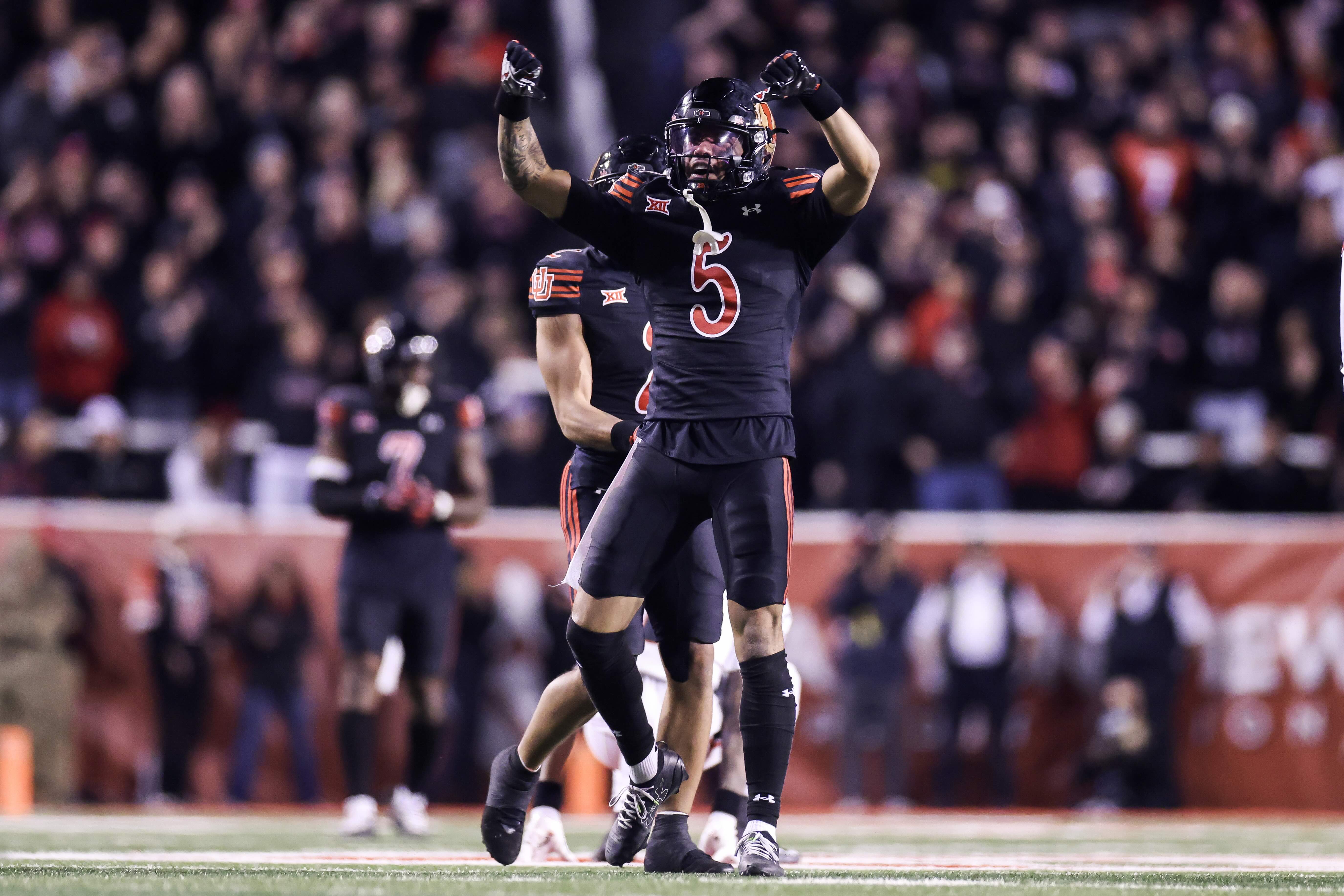 Former Utah and current UCLA safety Tao Johnson celebrates on the field. (Courtesy of Utah Athletics)