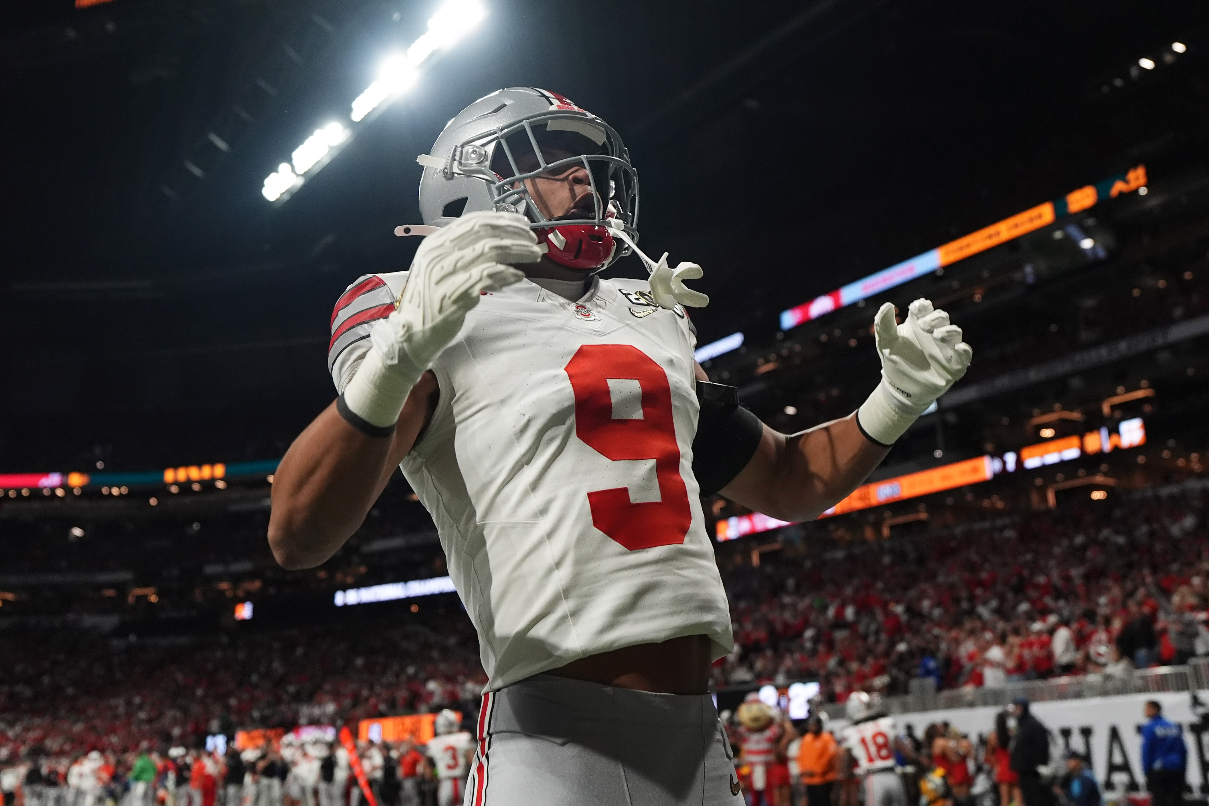 Former Ohio State and current UCLA safety Malik Hartford celebrates on the field at Ohio Stadium. (Courtesy of Ohio State Athletics)