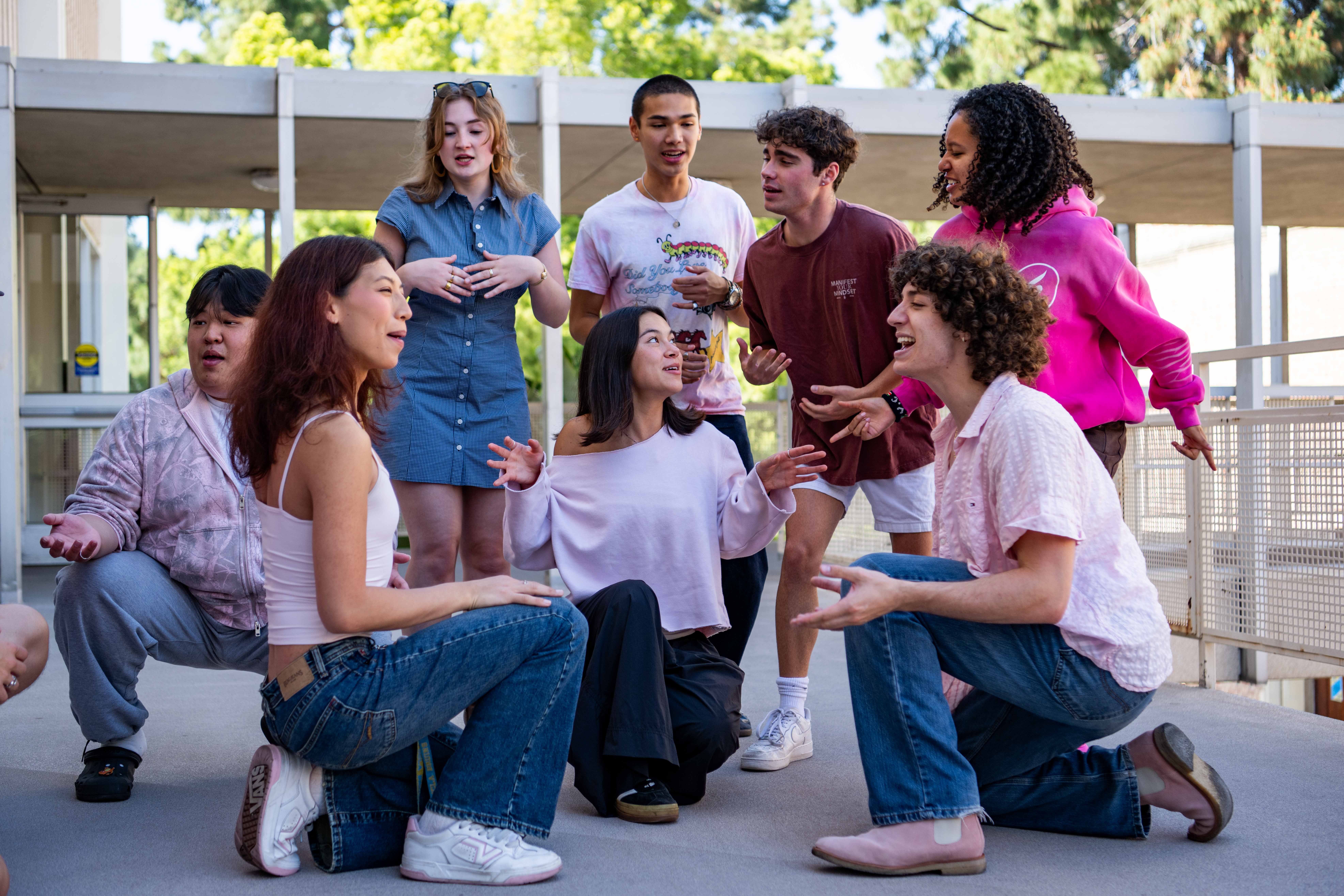 Pictured is one of the formations from the ScatterTones performance. The a cappella ensemble will showcase a rendition of RAYE&squot;s "WHERE IS MY HUSBAND!", originally part of their ICCA set. (Presley Liu /Daily Bruin)