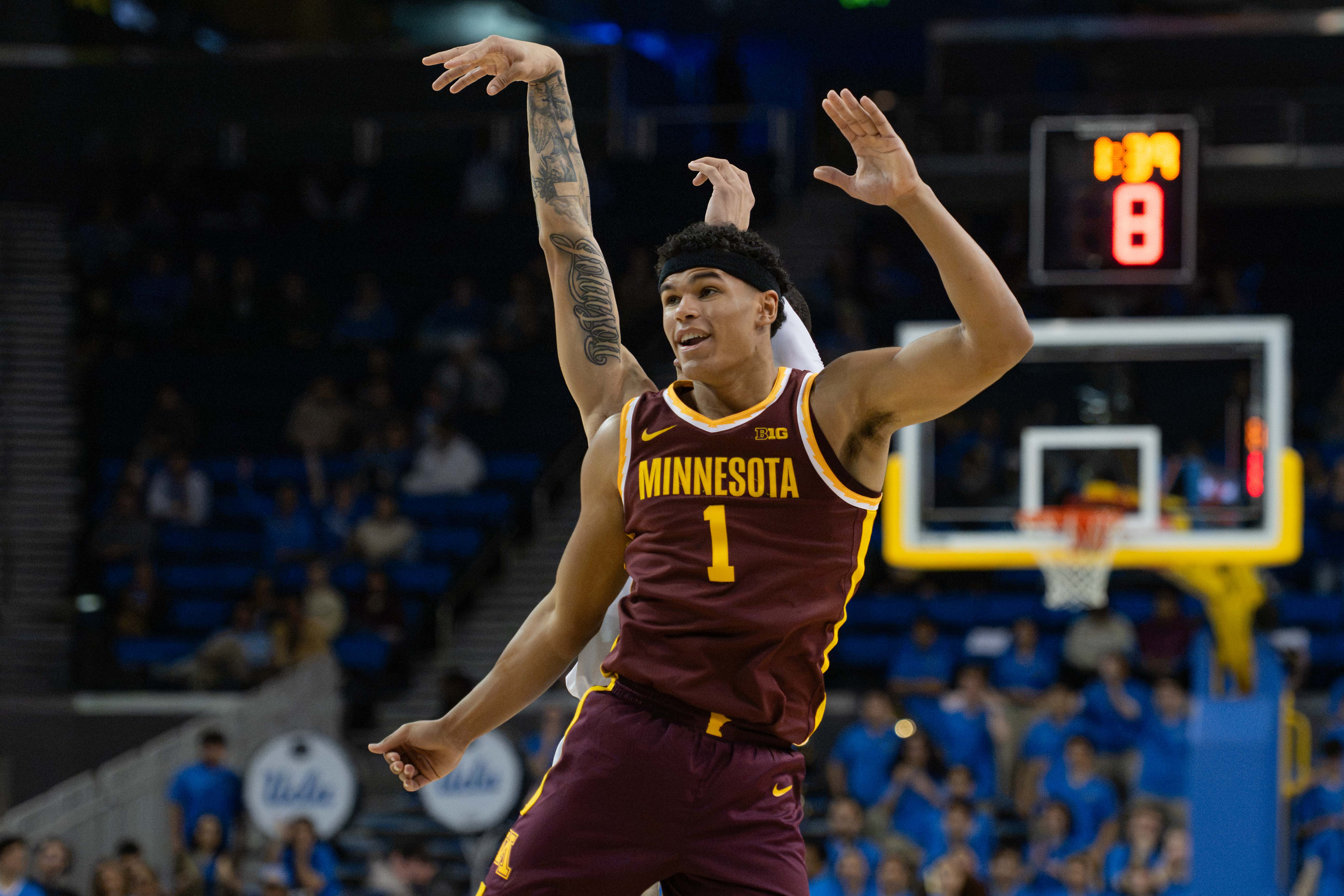 Minnesota guard Isaac Asuma watches a shot. Asuma will return for his third season with the Golden Gophers. (Daily Bruin file photo)