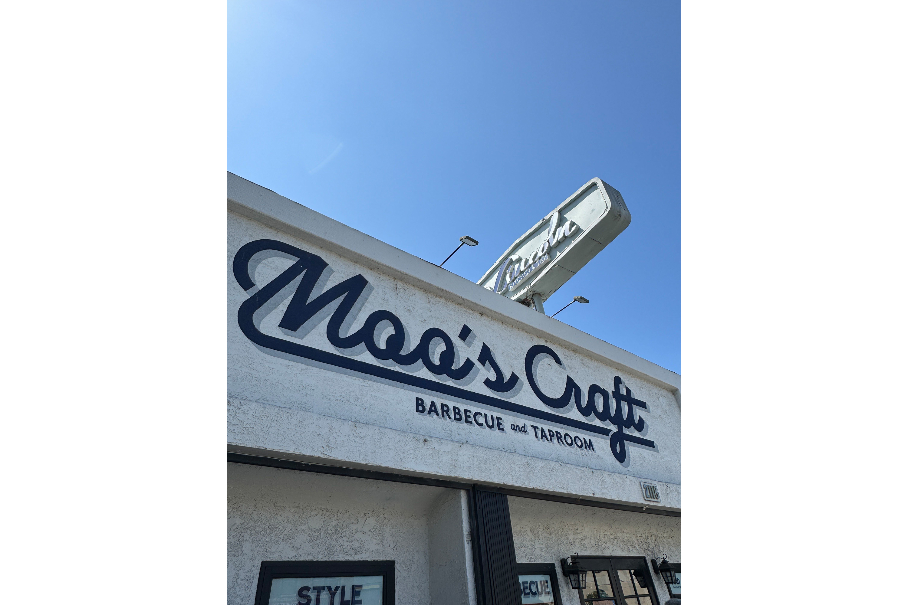The exterior of Moo's Craft Barbecue is pictured. The restaurant, founded by high school sweethearts Andrew and Michelle Muñoz, began as a backyard hobby in a Lincoln Heights home in 2017 and transformed into a permanent establishment in 2021. (Courtesy of Gianluca Centola)