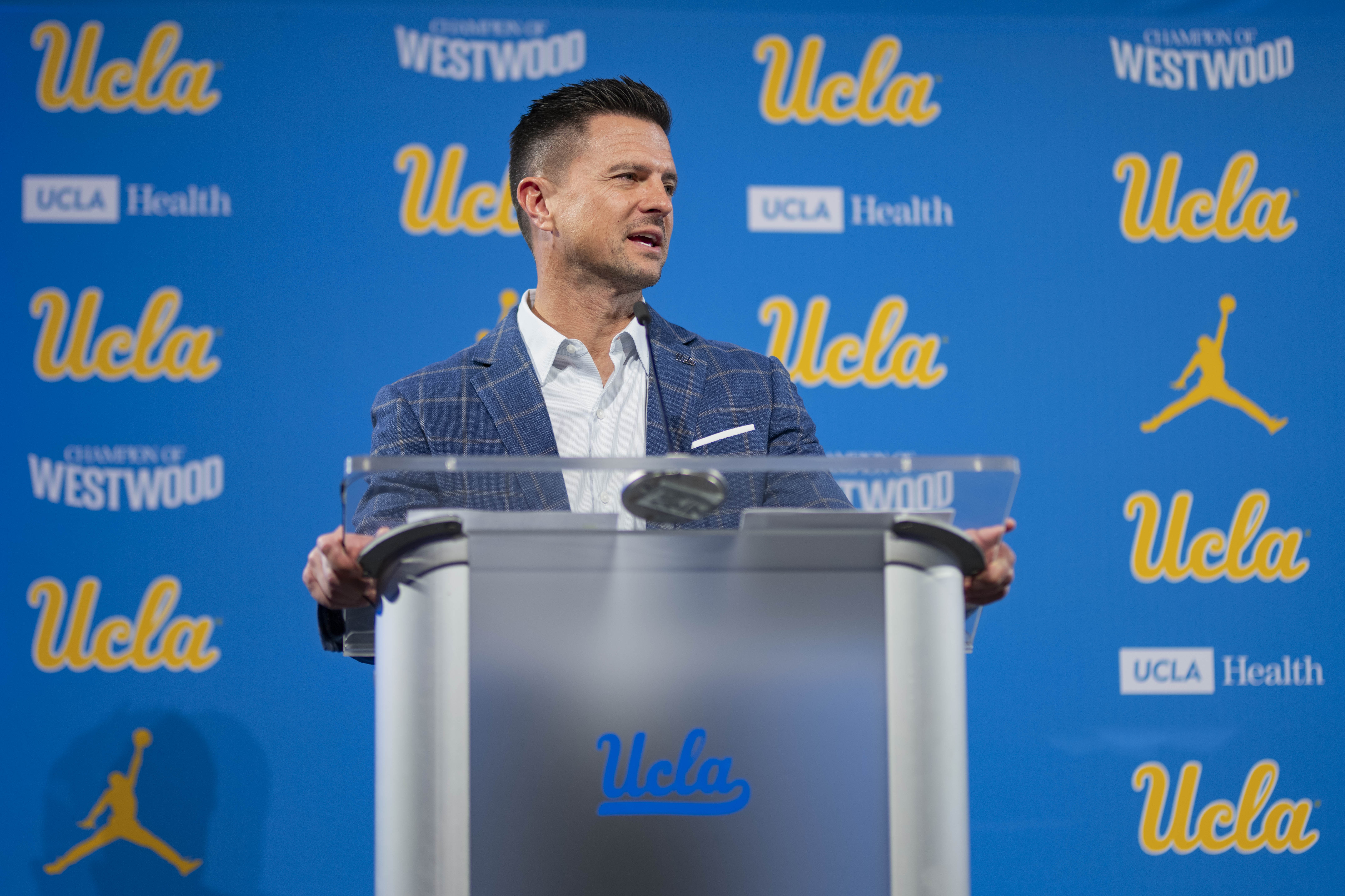 Bob Chesney speaks as the newly-hired head coach of UCLA football on Dec. 5. Chesney enters his 17th season a head coach and his first with the Bruins in 2026. (Daily Bruin file photo)