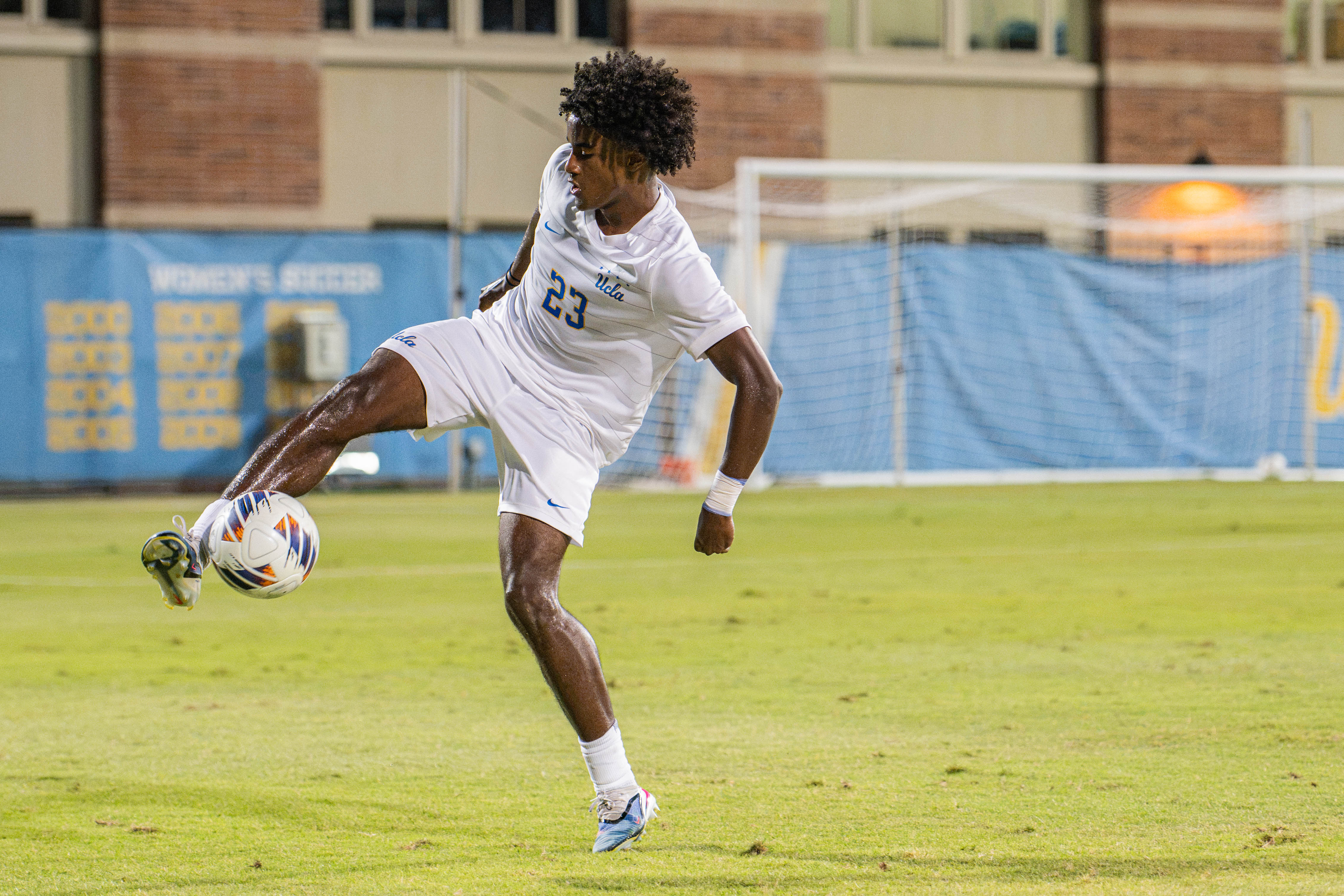 Sophomore defender Logan Hall controls the ball with his feet in UCLA's matchup against Cal State Bakersfield on Monday. Hall scored the game-winning goal against Virginia in the 81st minute Aug. 20. (Amelia Chief/Daily Bruin senior staff)