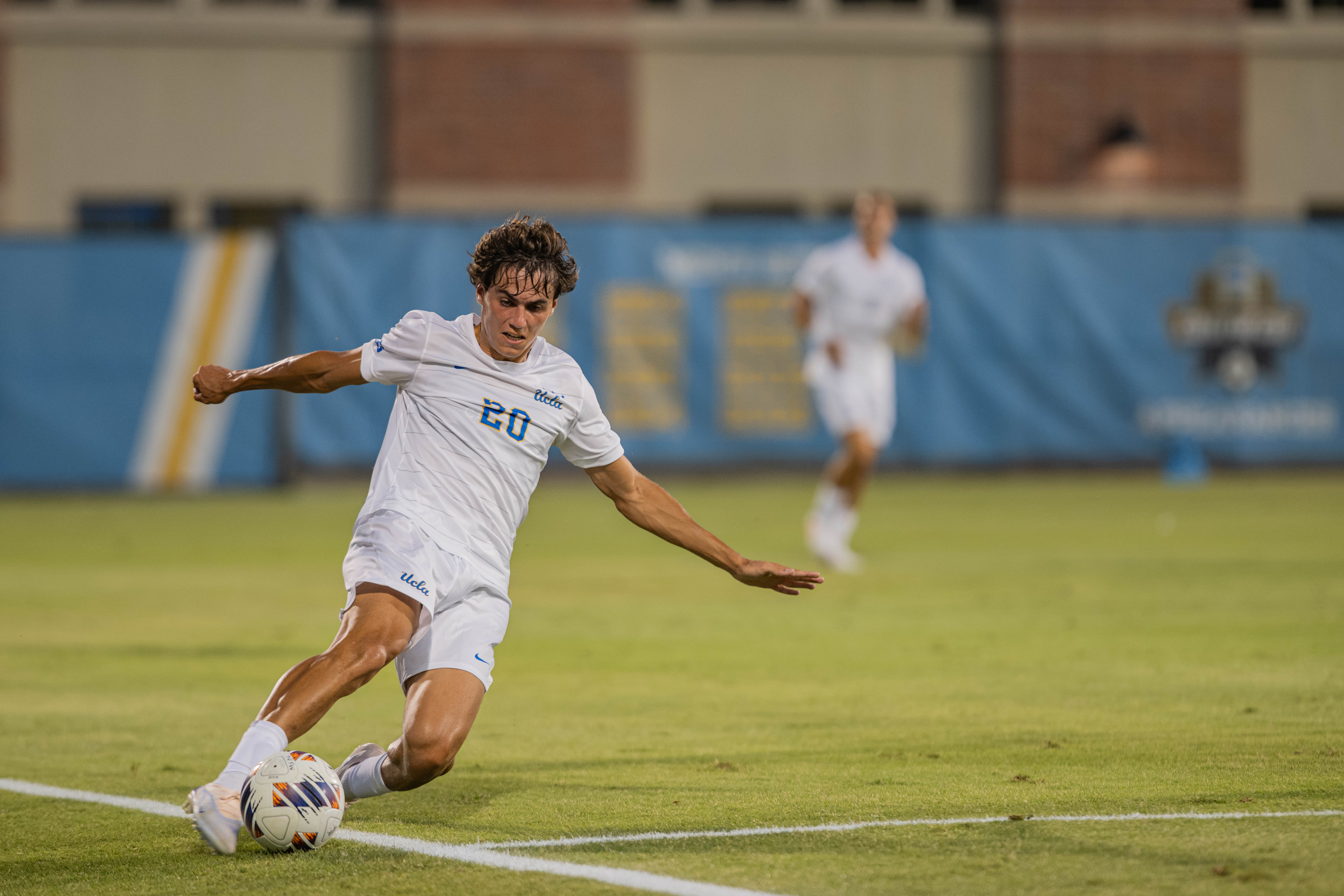 Sophomore midfielder Ander Marticorena slides to save the ball from going out of bounds. Marticorena was named to the Big Ten All-Freshman Team in the 2025 season.
(Ruby Galbraith/Daily Bruin staff)