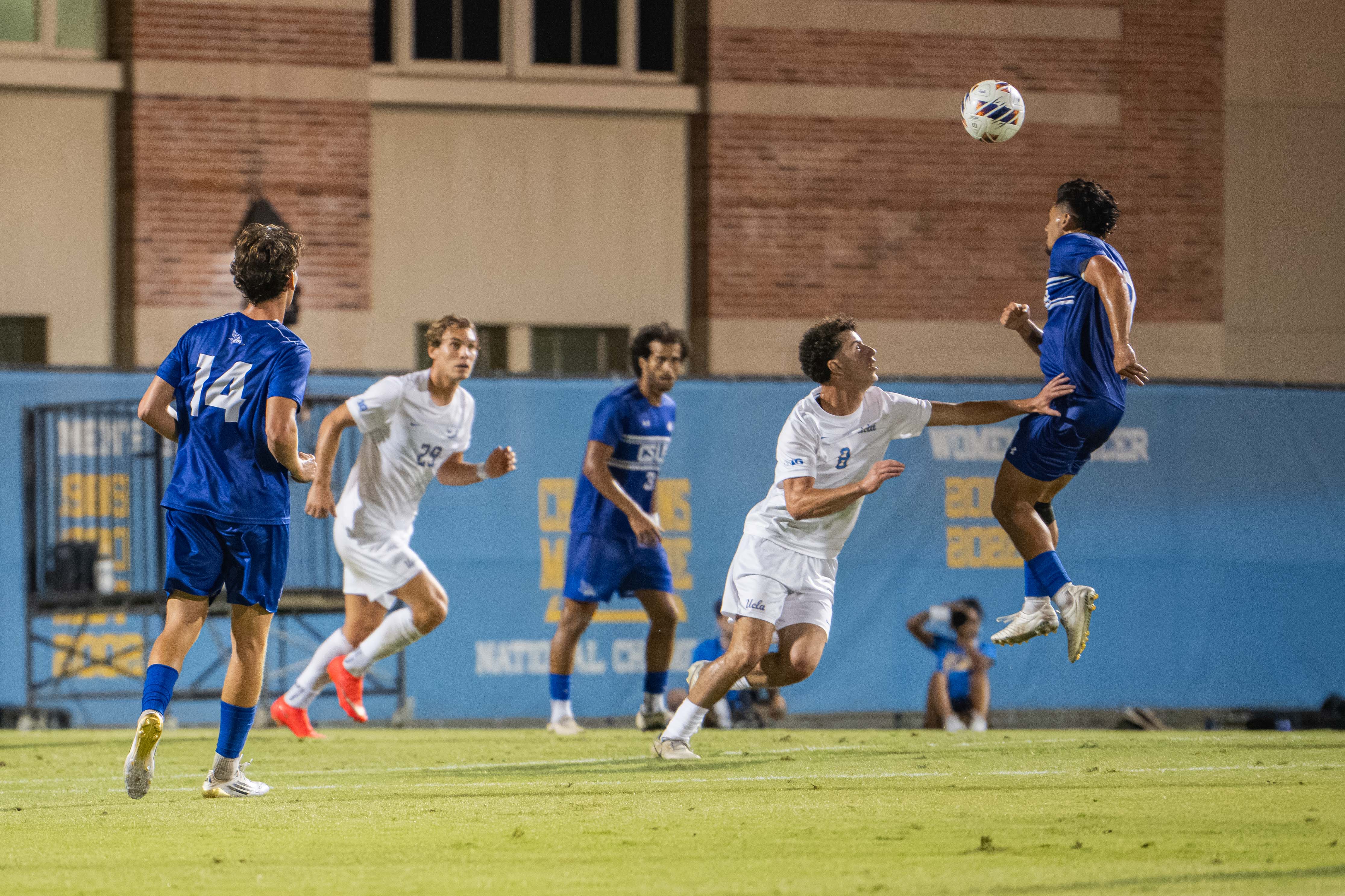 Junior midfielder Tamir Ratoviz eyes the ball in UCLA's 1-1 draw against Cal State Bakersfield on Monday. Ratoviz scored his first goal since the 2024 season in UCLA's 3-0 win against Denver.
(Amelia Chief/Daily Bruin senior staff)