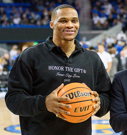 Russell Westbrook smiles for a photo at Pauley Pavilion. The point guard spent two seasons at UCLA from 2006-08 and helped the Bruins reach consecutive Final Fours. (Daily Bruin file photo)