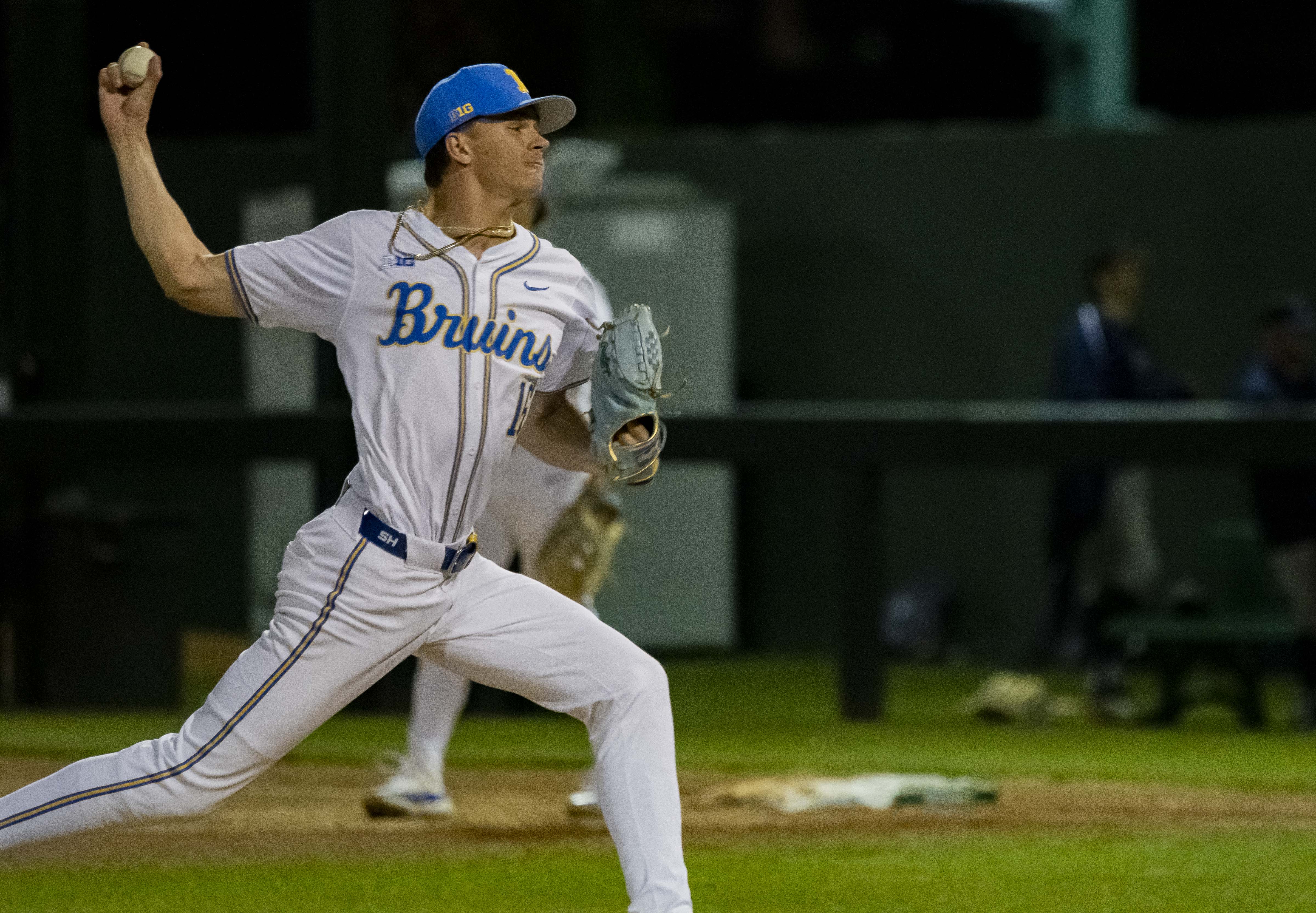 Junior right-hander Jake Swenson strides home at Jackie Robinson Stadium. (Kai Dizon/Assistant Photo editor)