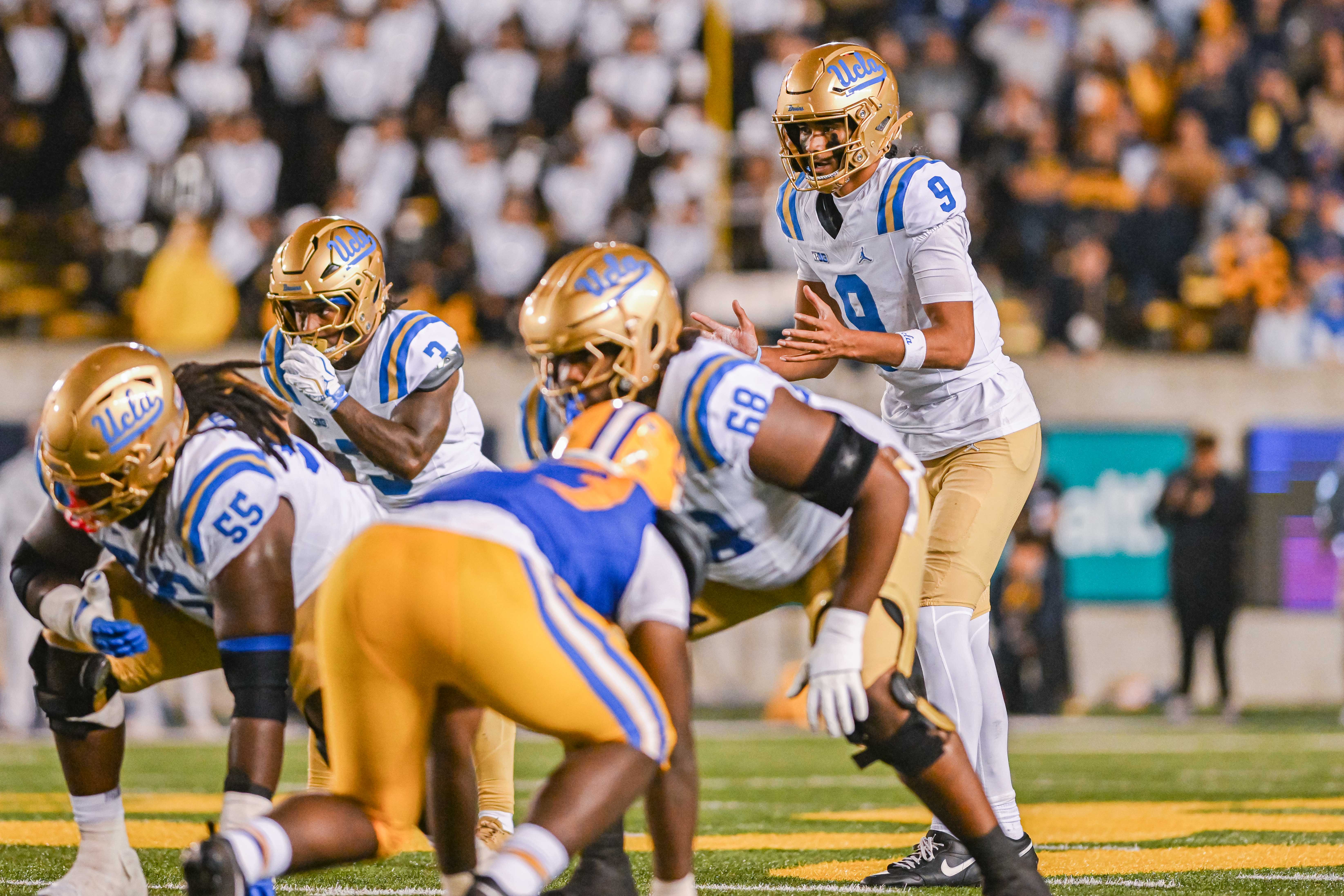 UCLA football redshirt junior quarterback Nico Iamaleava awaits the snap during the team’s season opener against California on Saturday, Sept. 5, 2026, at California Memorial Stadium. (Presley Liu/Daily Bruin senior staff)